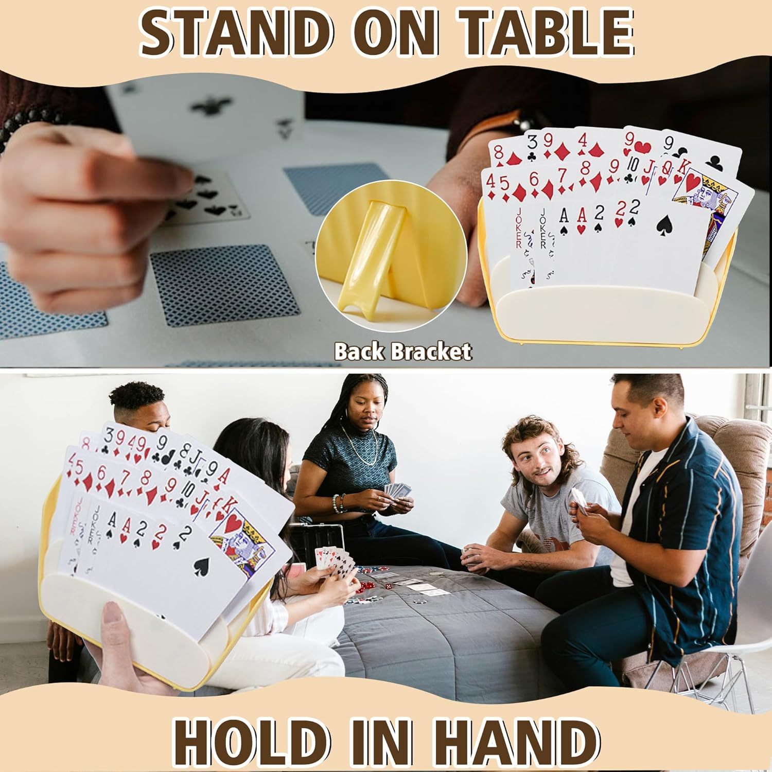Card Holders for Playing Cards, 2 PCS Playing Card Holders for Adults, 3 Layers Design Game Card Holder for Poker Parties, Family Card Game Nights (Red, Yellow) image number 1