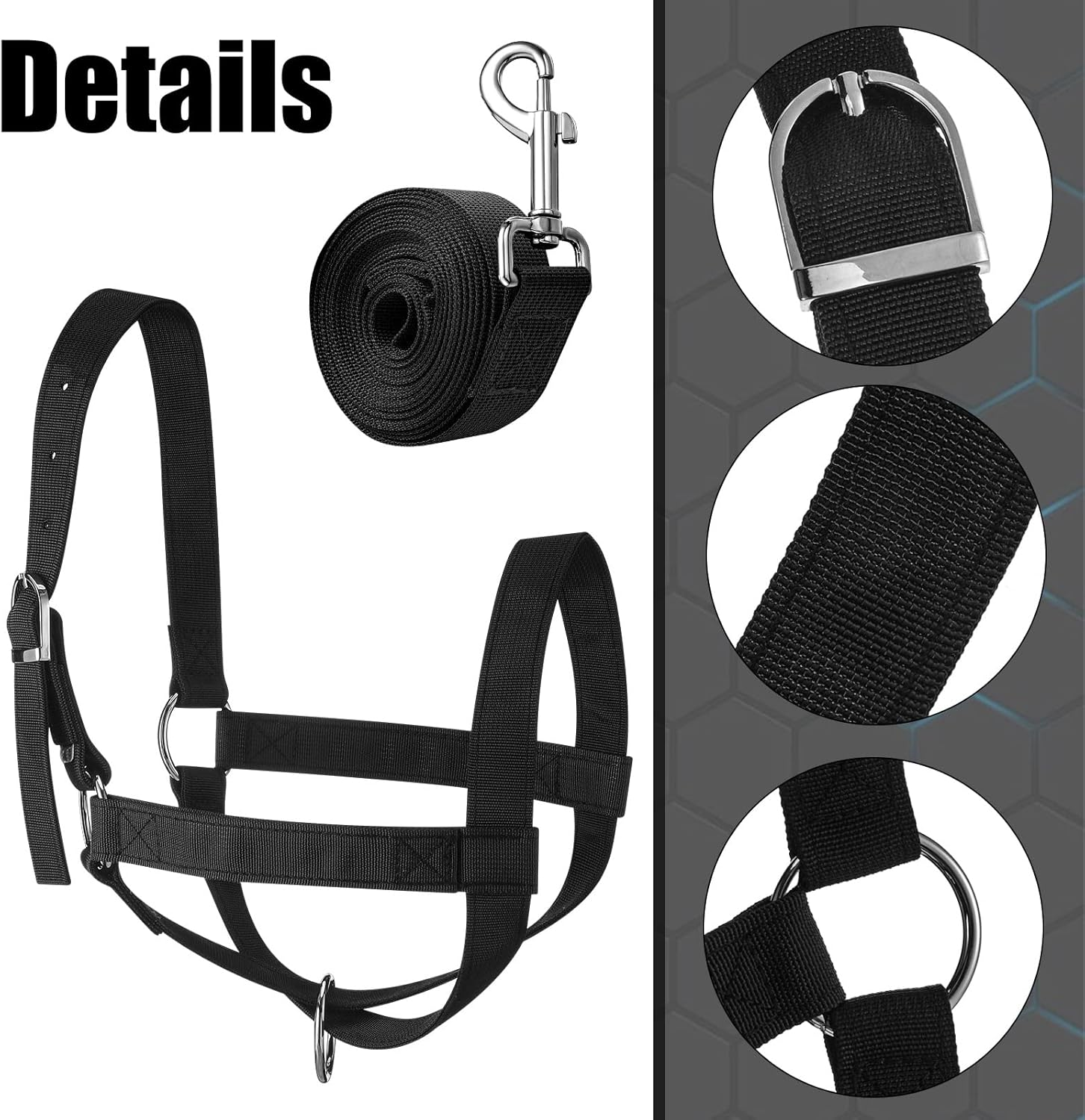 Hillban Cow Halter Cattle Halters Adjustable Calf Halter with Leading Rope for Miniature Horse Donkey Goat Foal Nylon Cattle Halters Training Supplies image number 6