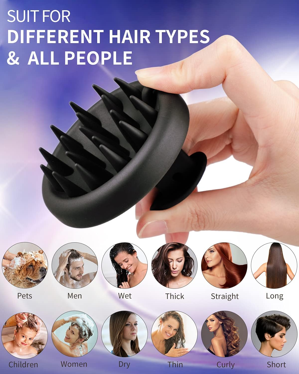 Scalp Massager Shampoo Brush, Waterproof Shower Scalp Scrubber with Soft Silicone Bristles, Scalp Brush for Hair Growth & Dandruff Treatment, Hair Massager for All Hair Types of Men Women Kids (Black) - Black image number 6