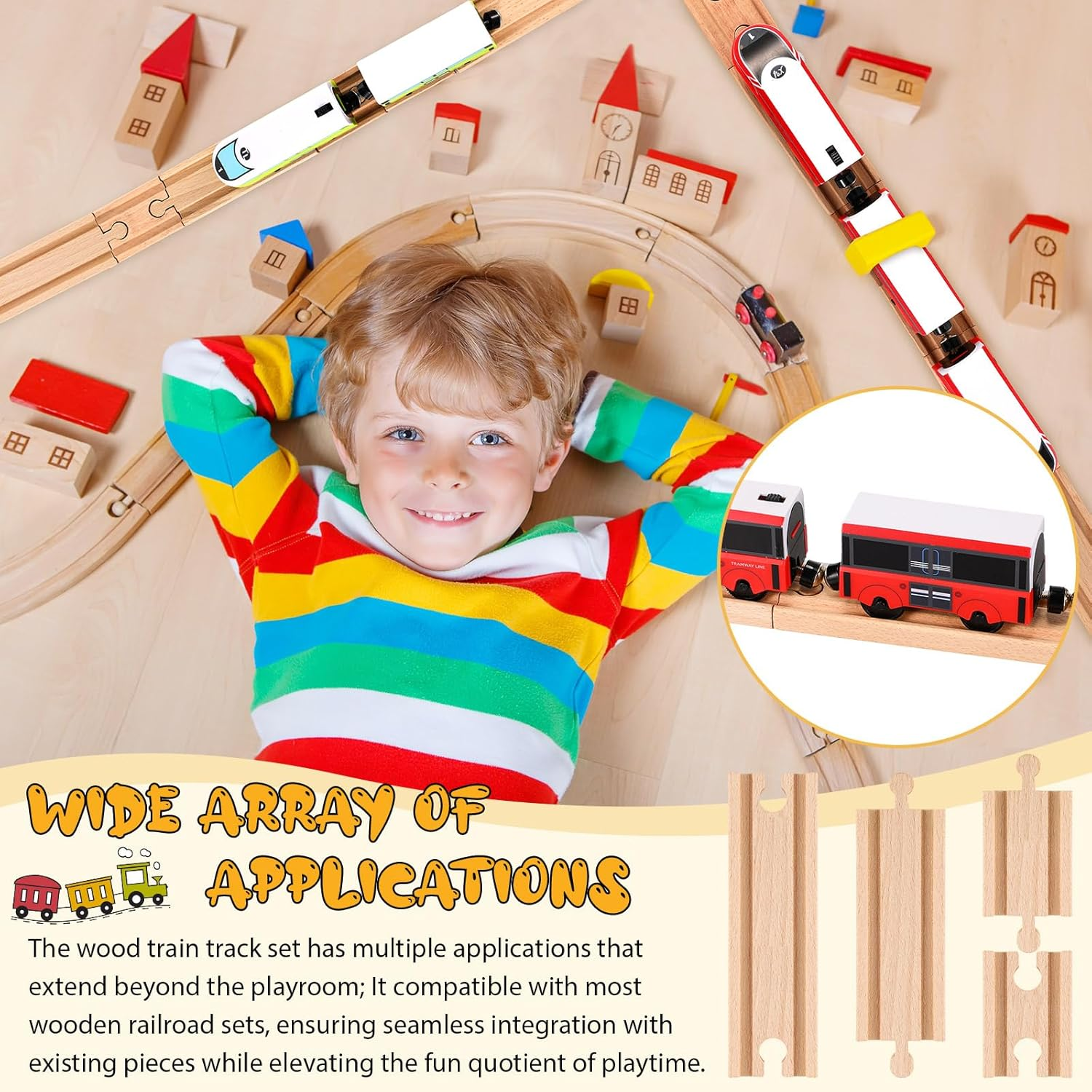 Liliful 8 Pcs Straight Wooden Tracks Expansion Train Track Adapters Male Male Female Female Train Track Accessories Railway Train Track Connectors for Table Activity, Compatible with Railroad Set image number 2