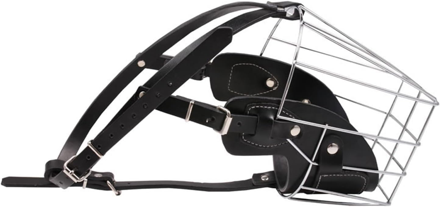 Metal Iron Dog Muzzle Adjustable Black Brown Leather Muzzle Fit for Dogs Large Dogs Bulldog anti Bite Muzzle Pet Supplies Dogs,2Xl,Black