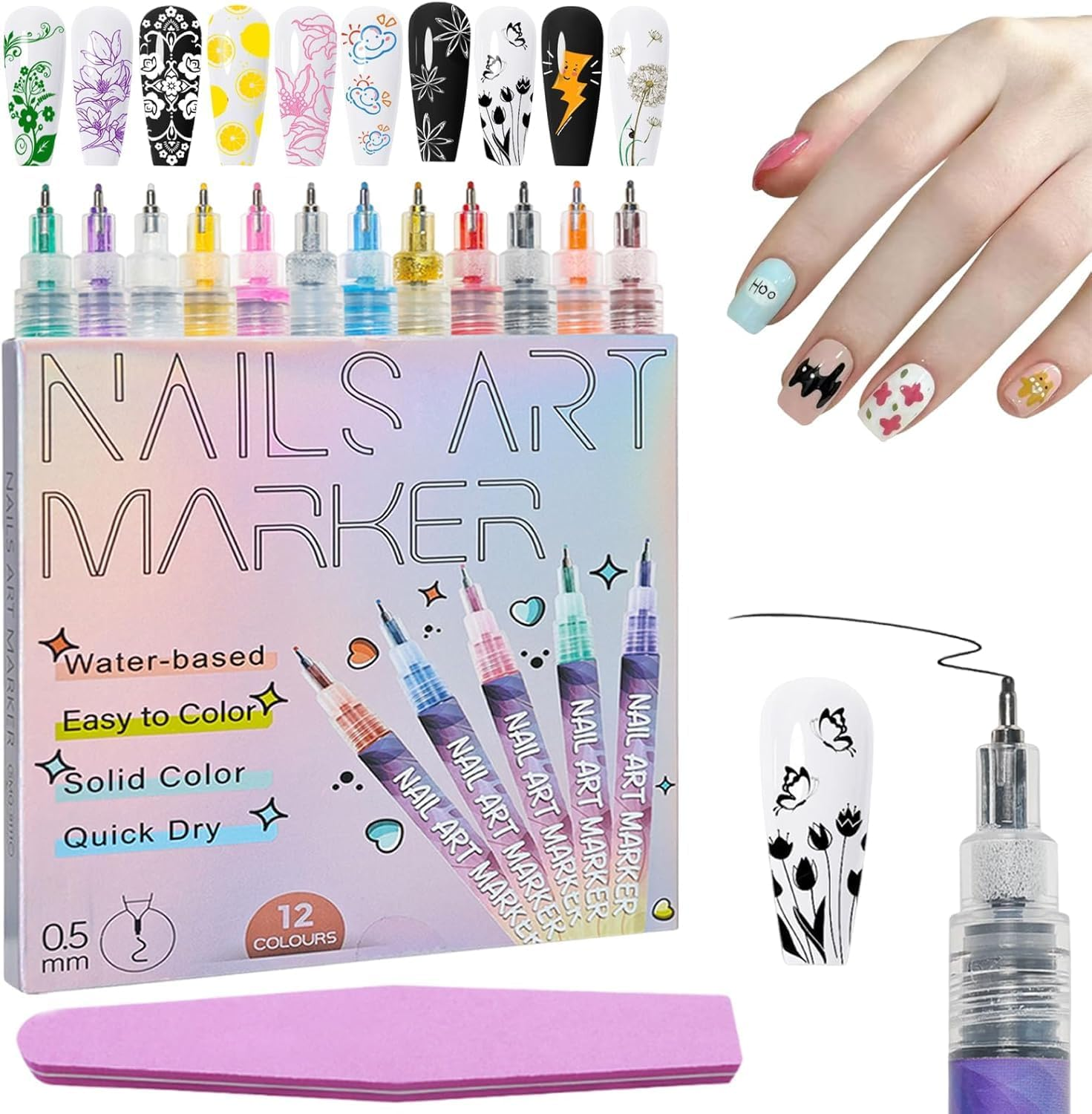 GOOTEGAX 12 Colors Nail Art Pens Set, 2026 New Nail Art Markers Polish Pens for 3D Nail Art, Quickly Dry Nail Art Tools for Dotting Drawing Painting Point Liner DIY(1SET)