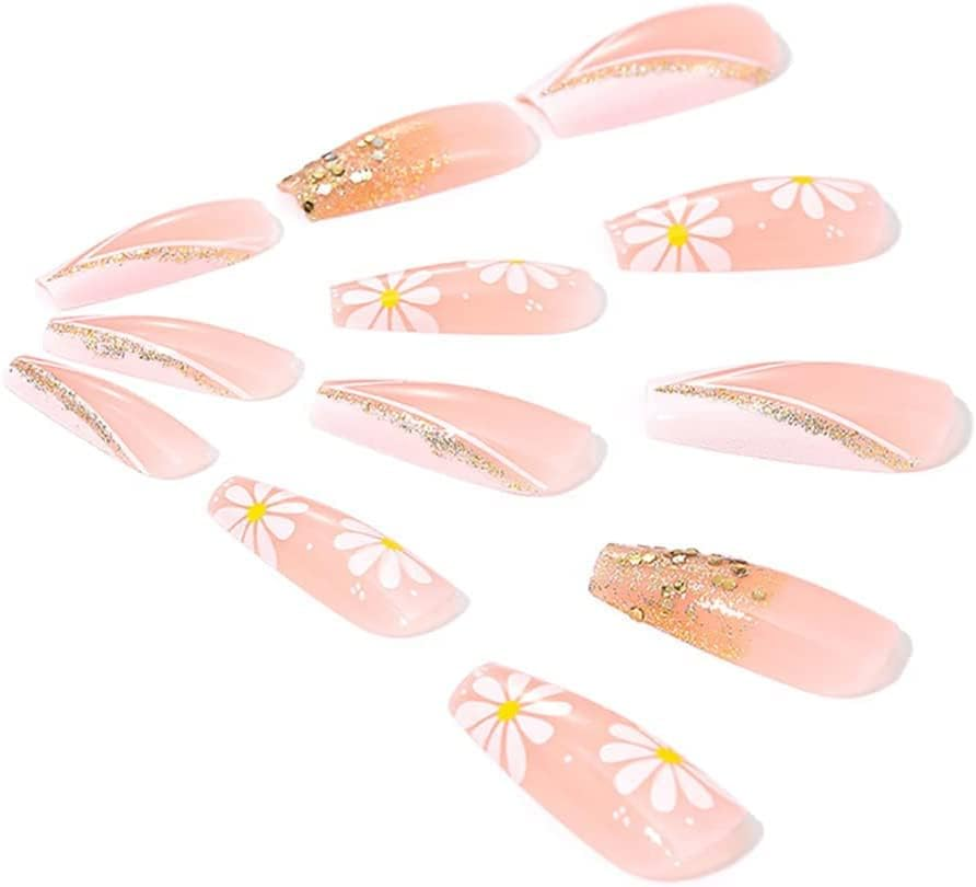 French Tip Press on Nails - Coffin Stick on Nails Nails Tips Full Cover Fake Nails Glossy Acrylic Nails for Women Girls DIY Nail Manicure 24 PCS False Nails image number 5