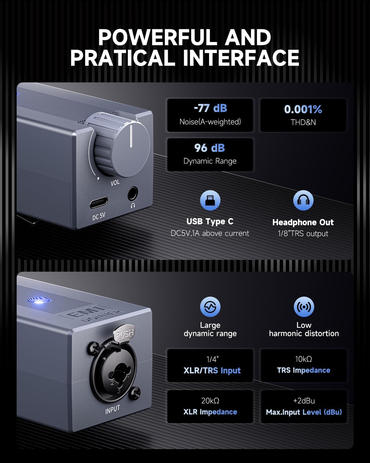 Donner EM1 Rechargeable Portable Personal In-Ear Monitor Amplifier Analog Headphone Amplifier Stereo Headphone Earphone Amp Volume Control Audio Booster with XLR and TRS Input 3.5Mm Output Jack image number 5