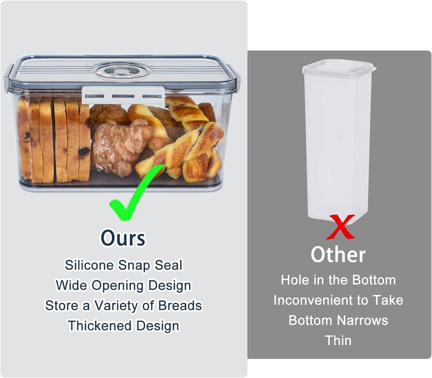 Bread Box with Lid for Kitchen Counter,Time Recording Bread Keeper with Lid,Bread Containers Storage Airtight for Homemade Bread, Toast, Bagel, Donut and Cookies image number 4