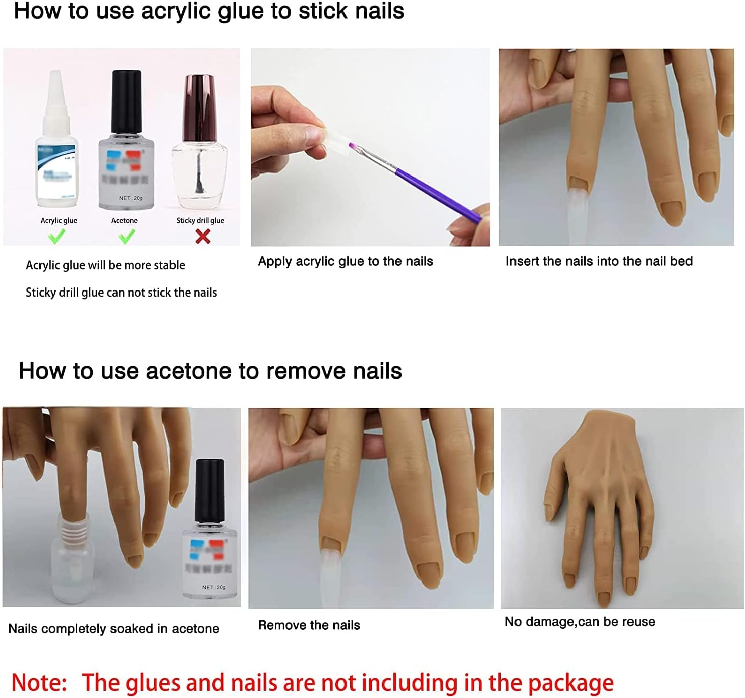 XMASIR Practice Hand for Nail Design, Silicone Hand Fake Nails Practice Hands Hand Training Practice Model Nail Art Manicure Set for DIY (Left) image number 1