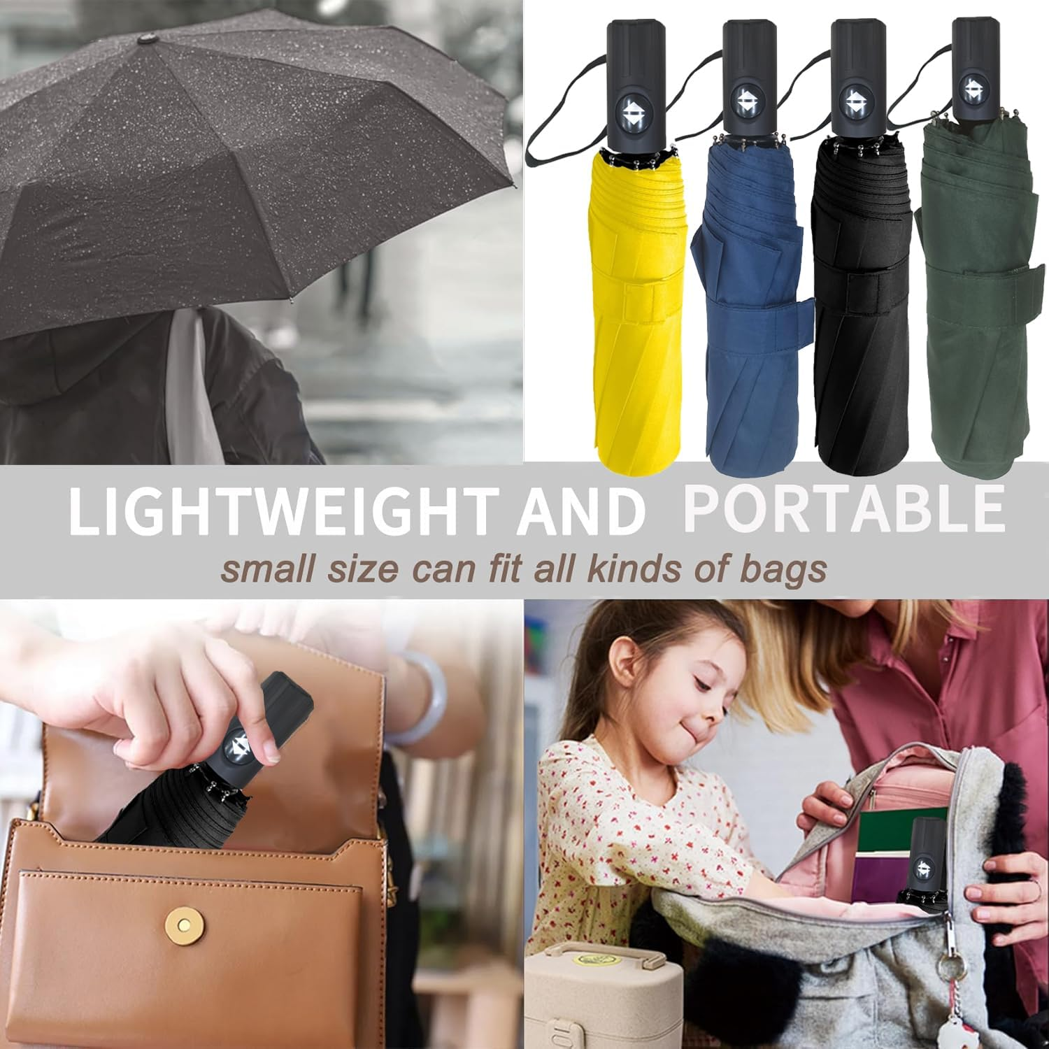 Windproof Travel Umbrella Sturdy Fiberglass Frame Compact Umbrella Auto Open Close Portable UV Protection Umbrella for Travel Something for Everyone - Black image number 6