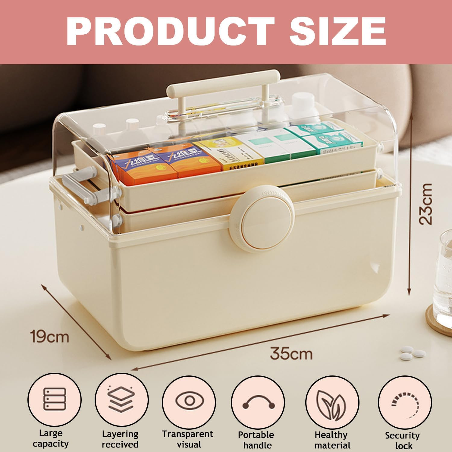 3-Shelf Multi-Purpose Storage Box,Plastic Medical Storage Containers Medicine Box, Large Portable, Sorting Boxes for Small Parts, Hair Accessories and Cosmetics, Medicine Organiser, Craft Organiser image number 5