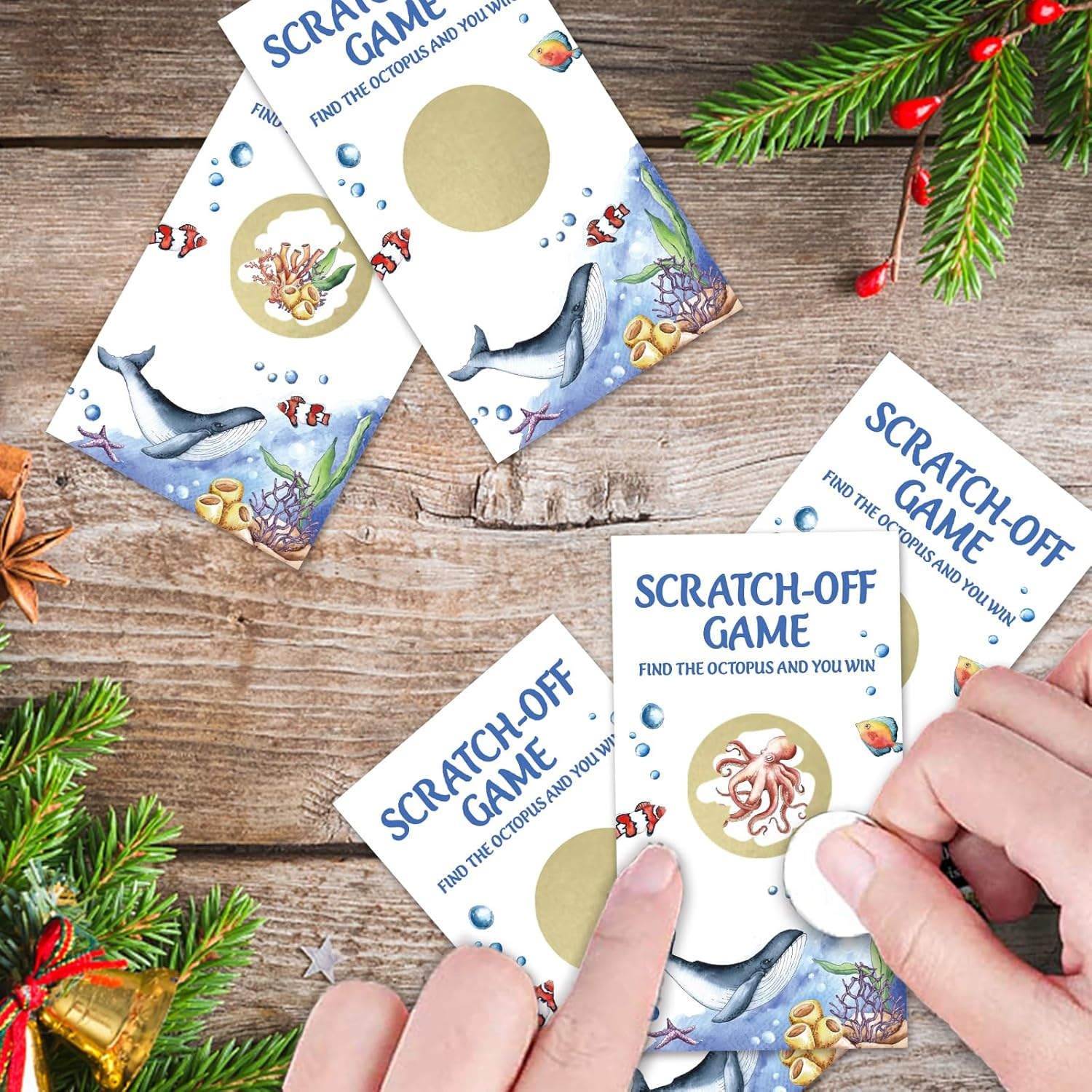 187REWIDPARTY 32 Pcs under the Sea Scratch off Cards, Watercolor Sea Animals Scratch off Tickets, Lottery Raffle Tickets for Baby Shower, Funny Ocean Animals Birthday Party Cards Supplies Decorations image number 4