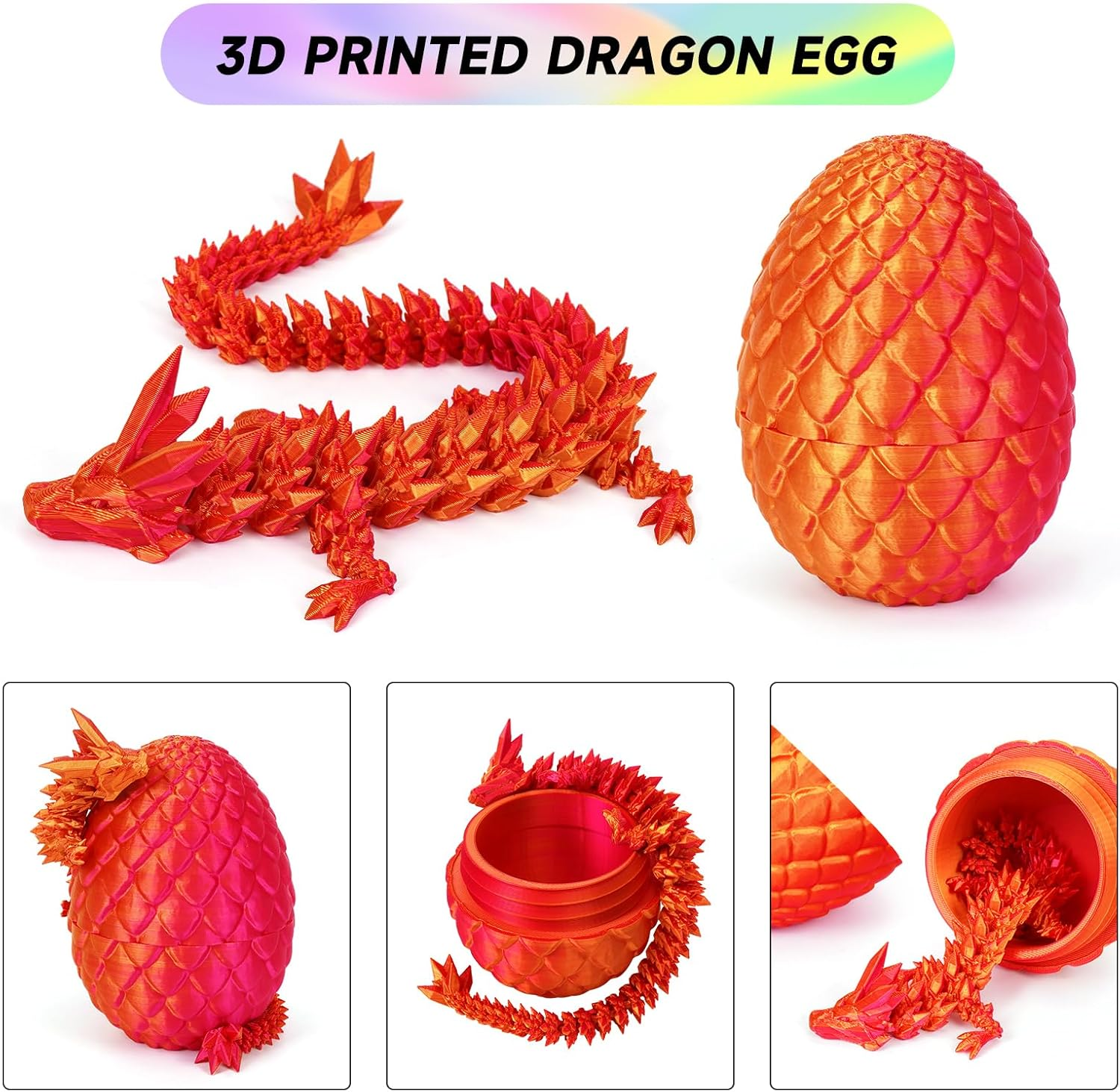 TBOLINE 3D Printed Dragon with Egg,3D Printed Gem Dragon with Detachable Mystery Dragon Scale Egg Kids Adults Fidget Toys for Autism/Adhd 11.8'' Gem Dragon 5.1'' Scale Egg image number 1
