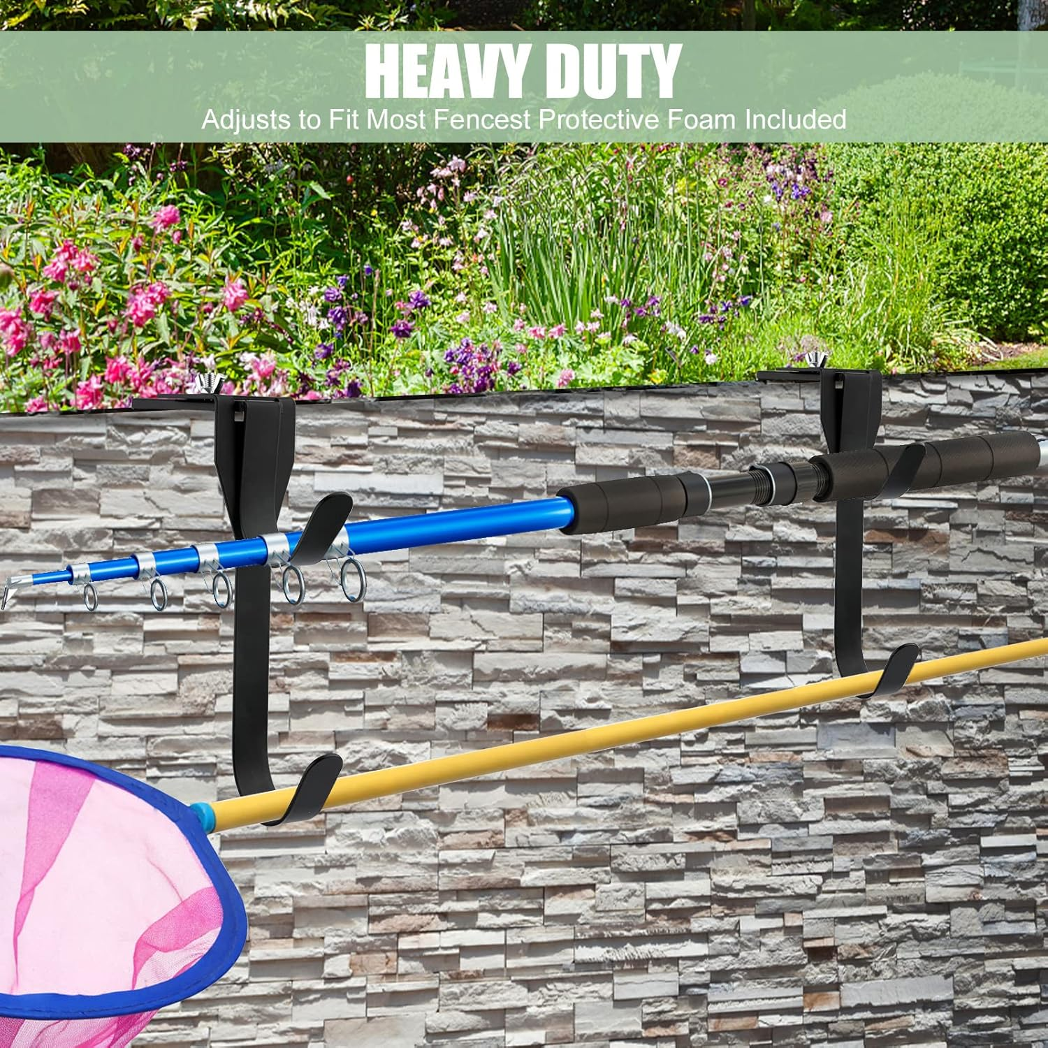 AIEX 2PCS Adjustable Pool Pole Hooks, Double Hooks for Hanging Rustproof Pool Fence Hooks Metal Pool Pole Holder Pool Tool Hooks for Wall Pool Fence(Black) image number 4