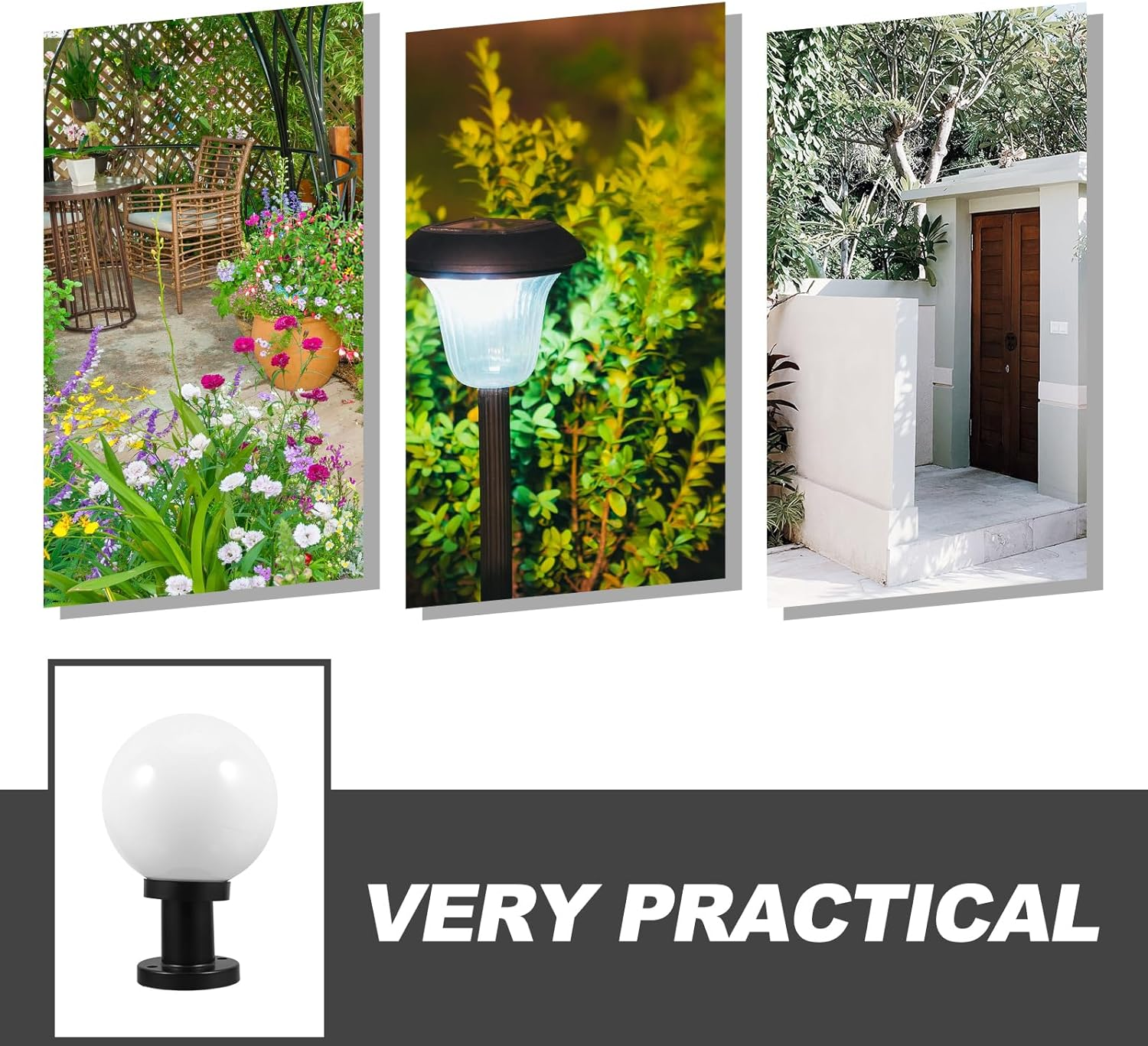 Light Post Globe Combo Lighting Fixture, 20Cm round Garden Post Light Shade with Base for Exterior House Garden Yard Patio Fence Deck (Without Light) image number 5