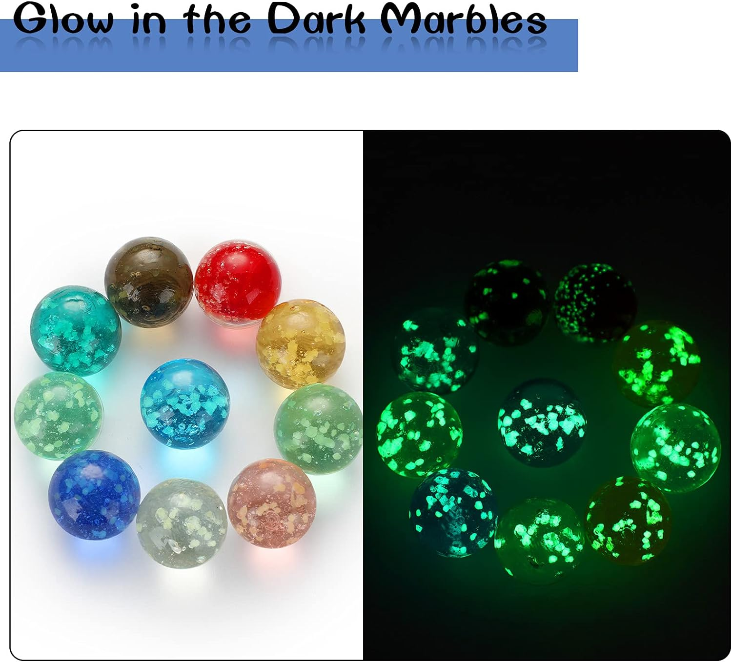 Skylety 50 Pieces Handmade Glass Marbles, Marbles Glow in the Dark, Colorful Glass Marbles for Boys and Girls Marble Games, DIY and Home Decoration, 10 Colors image number 2