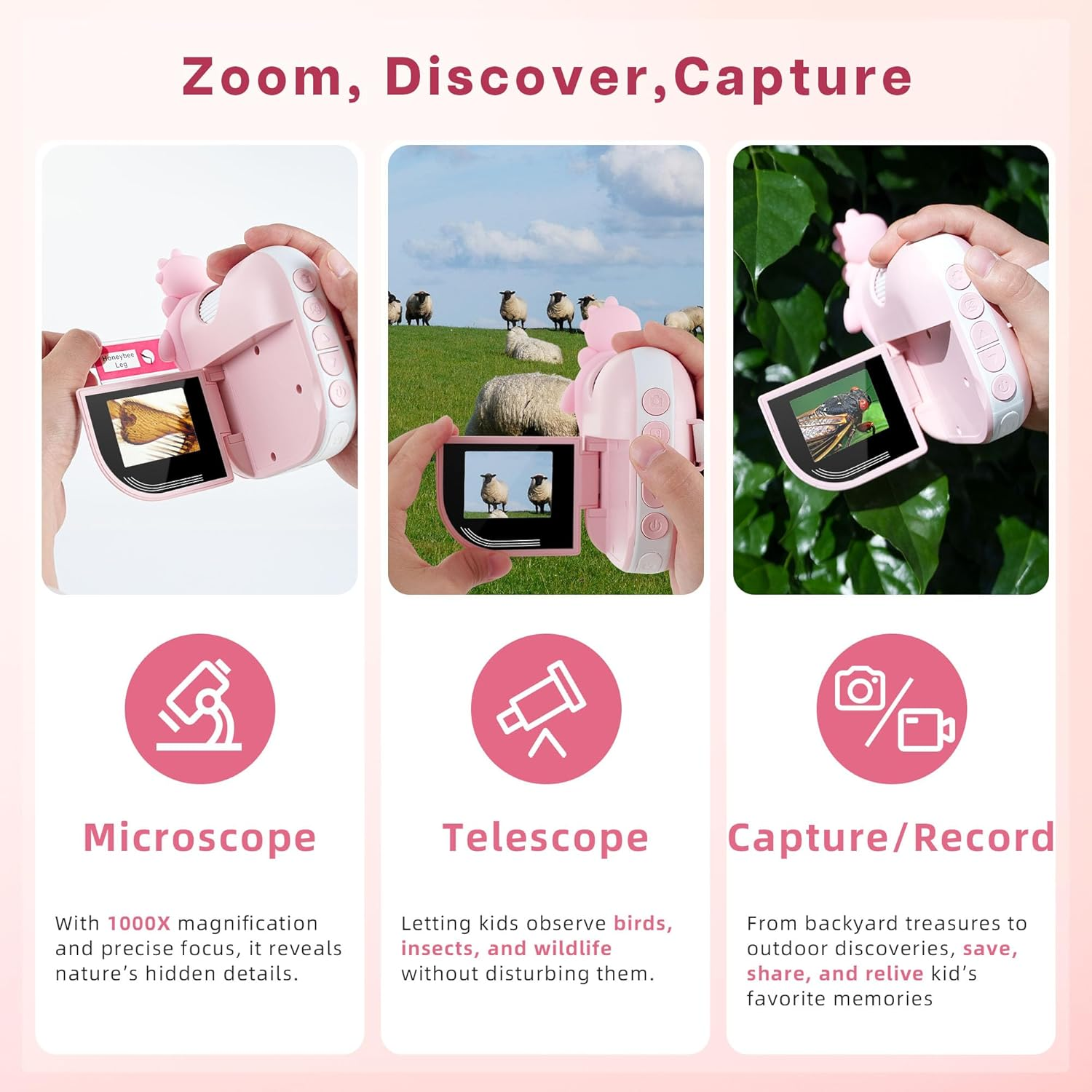 TINYLENS Dino Microscope for Kids, 1000X Portable Microscope Mini Digital Microscope with 2" Screen, Educational Science Kit Xmas/Birthday Gifts, Age 4-6 8-12, 32GB TF Card Included image number 2