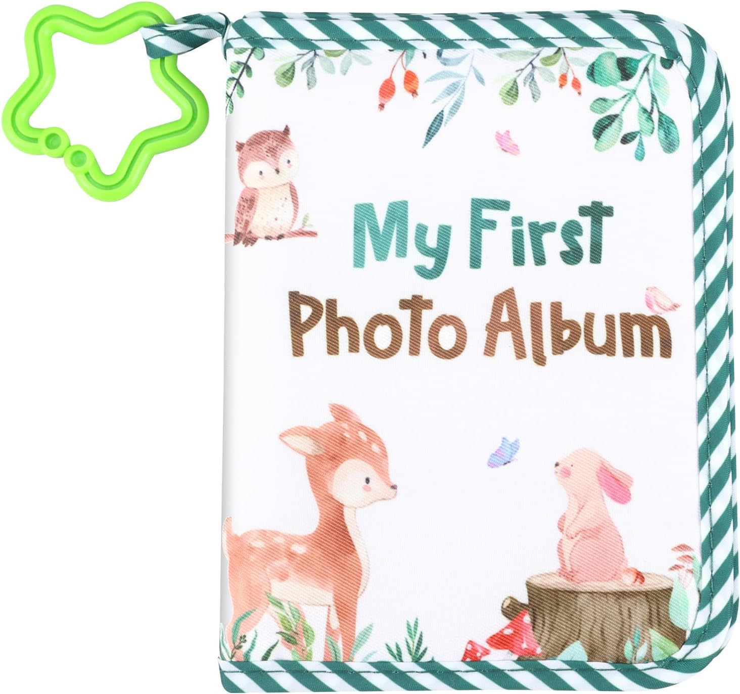 Baby'S My First Family Album,Soft Cloth Baby Photo Album with Safe Mirror,Cute Toddler Family Memory Book Present Holds 17 4X6'' Pictures for Kids Newborn Toddlers (Green)