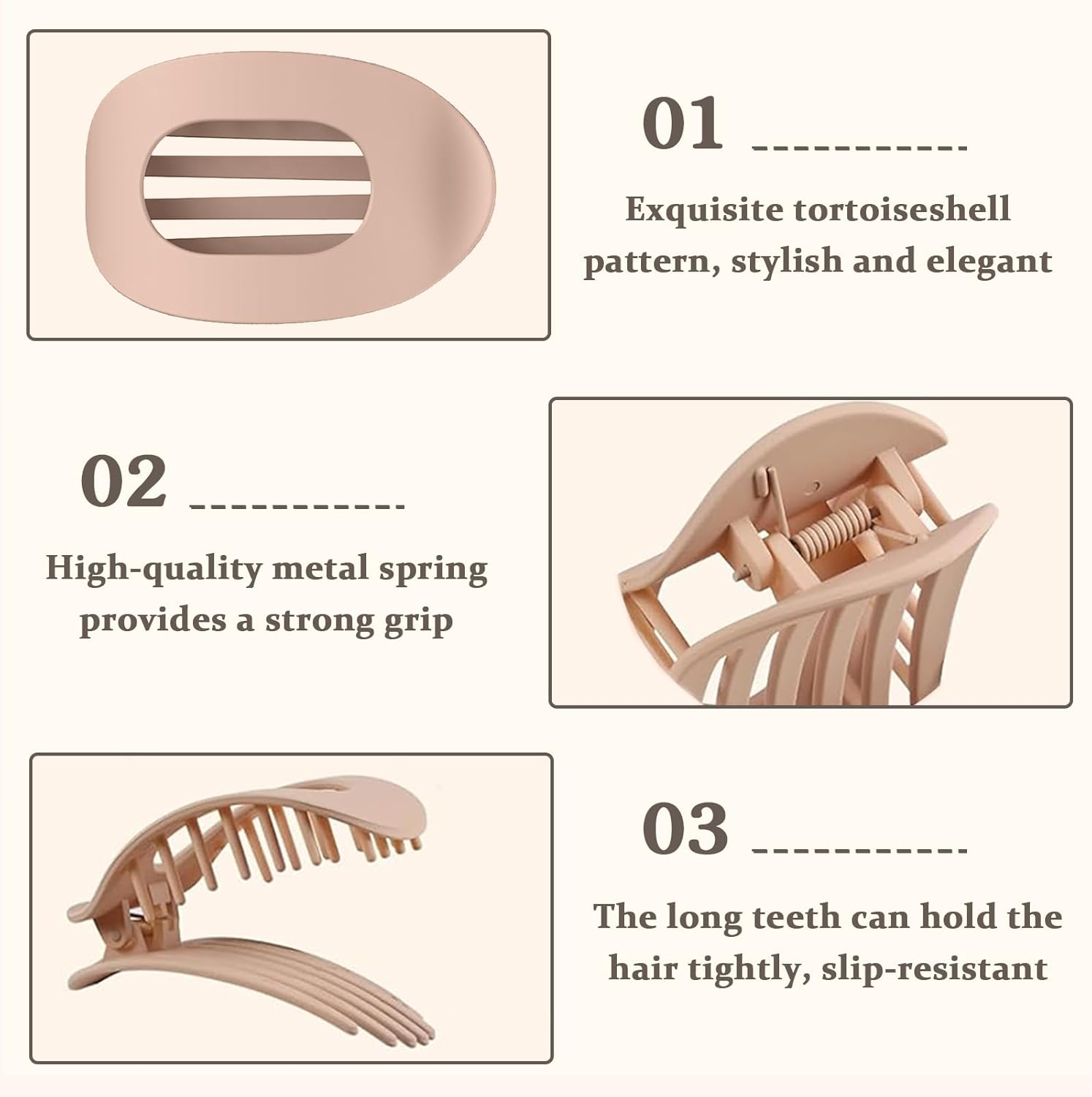 4 PCS Flat Hair Clips for Women, Curved Design Duckbill Hair Clip for Lying, Driving - Matte Strong Hold Claw Clip for Thin, Thick Hairs, Hairs Accessories for Women and Girls image number 3