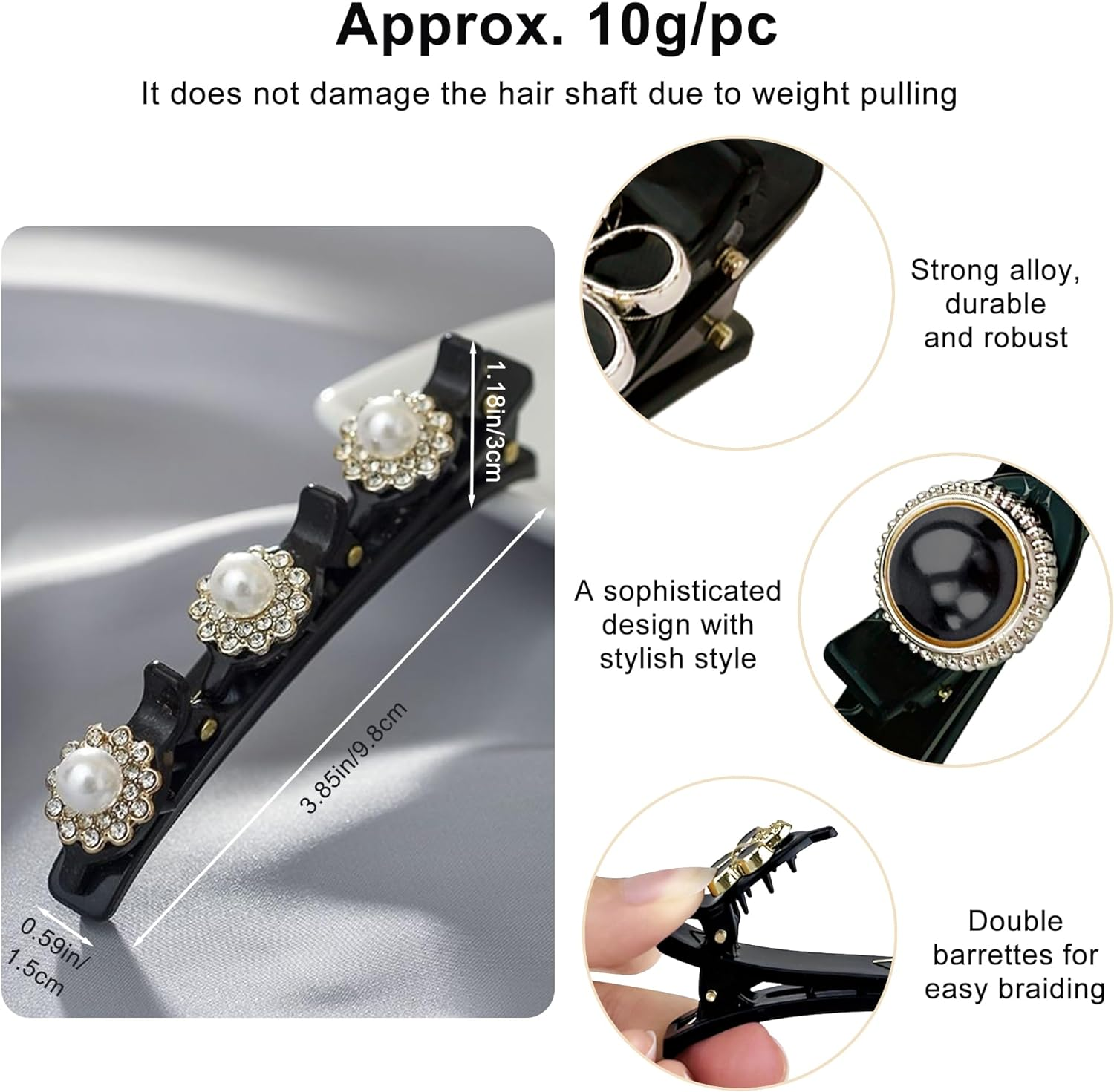 4Pcs Braided Hair Clips, Sparkling Crystal Stone Hair Clips for Braids with 3 Small Clips, Sturdy Double-Layer Fixed Weave Hairpin Duckbill Clip Rhinestones Braided Hair Clips for Women (Style 2) image number 5