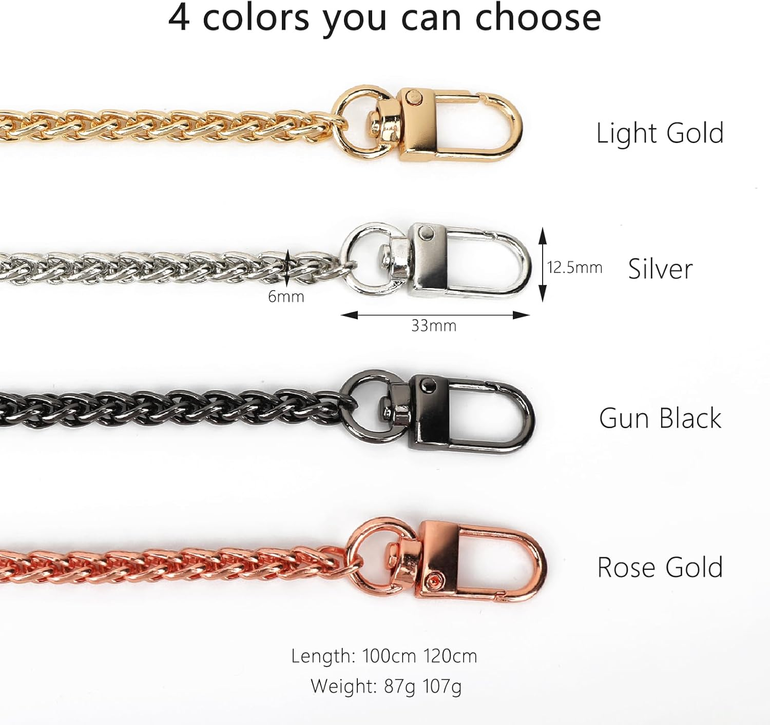 47"/120Cm Purse Chain Strap Shoulder Cross Body Sling Purse Handbag Replacement Accessories with Metal Buckles (Rose Gold) - Rose Gold image number 4