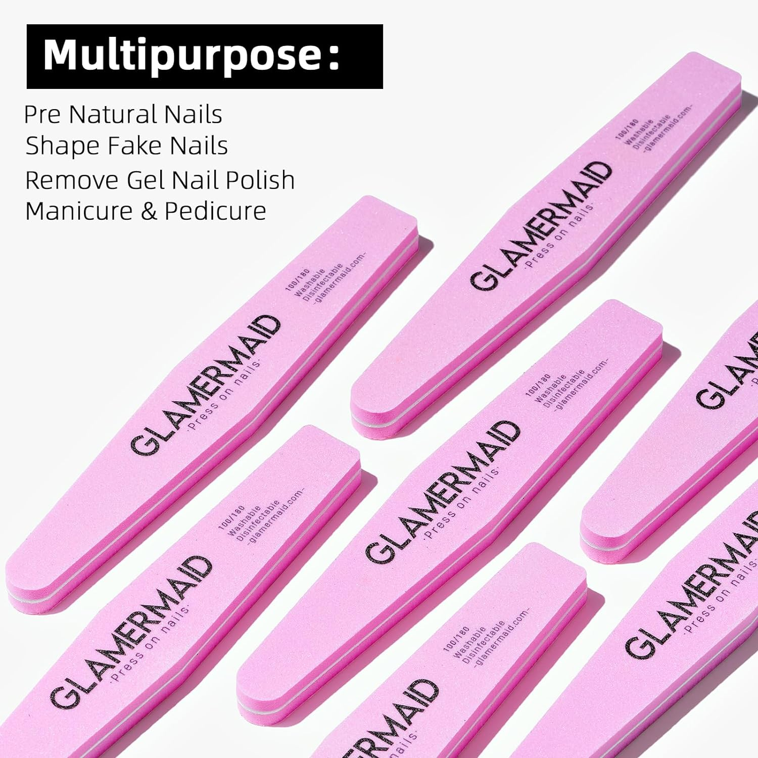GLAMERMAID Nail File and Buffer Set, Professional Manicure Tools Kits, 100/100 Grit Nail File & 100/180 Grit Nail Buffer, Grey Nail Pedicure File and Pink Sanding Buffing Grinding Plisher File image number 2
