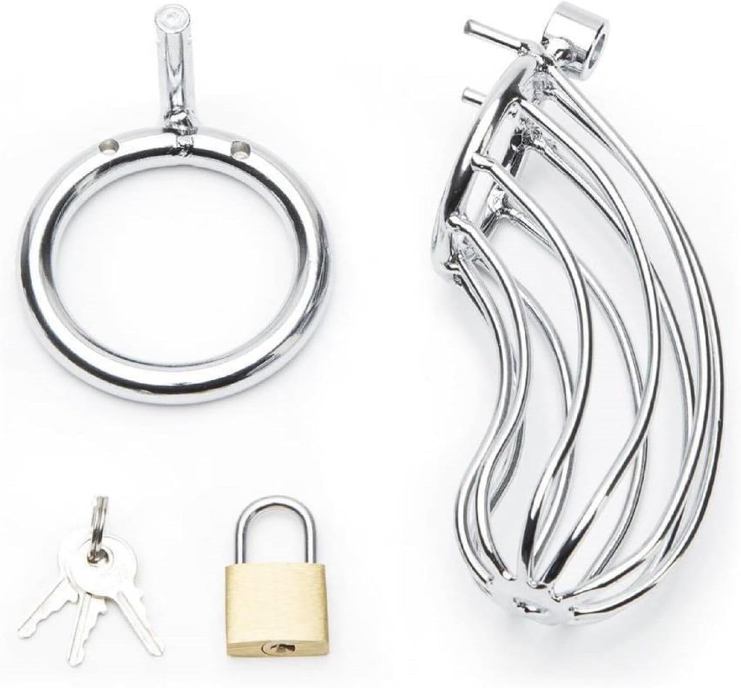 Premium Metal Silver Locked Cage Adult Sex Toy for Men Tainless Steel Metal Male Chastity Device Locked Cage Sex Toy for Men(50Mm Ring) image number 4