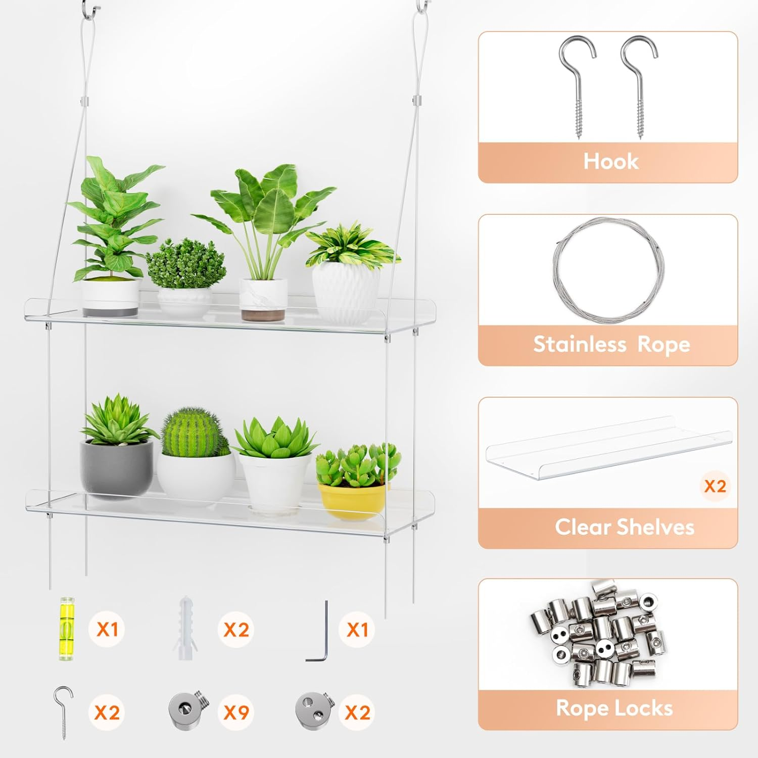 Lifewit 2-Tier Window Plant Shelves 15 Inch, Acrylic Adjustable Hanging Floating Shelf, Window Sill Extender for Indoor Succulent Plants, Micro Greens, Seed Starter Pots, Herb Planters image number 4