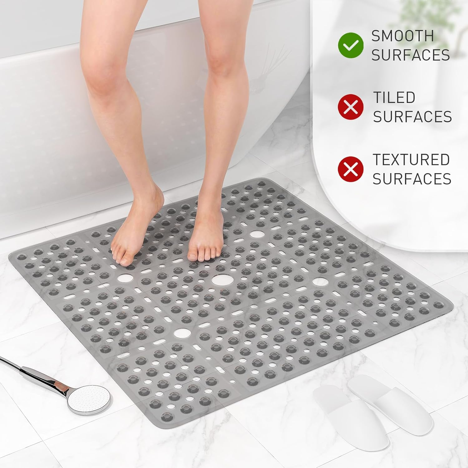 XIYUNTE Large Square Shower Mat Non Slip anti Mould - 70X70Cm Extra Large Non Slip Shower Mats for inside Shower, anti Slip Shower Mat for Elderly, Large Shower Tray Mat, Machine Washable, Clear Grey - Clear image number 3