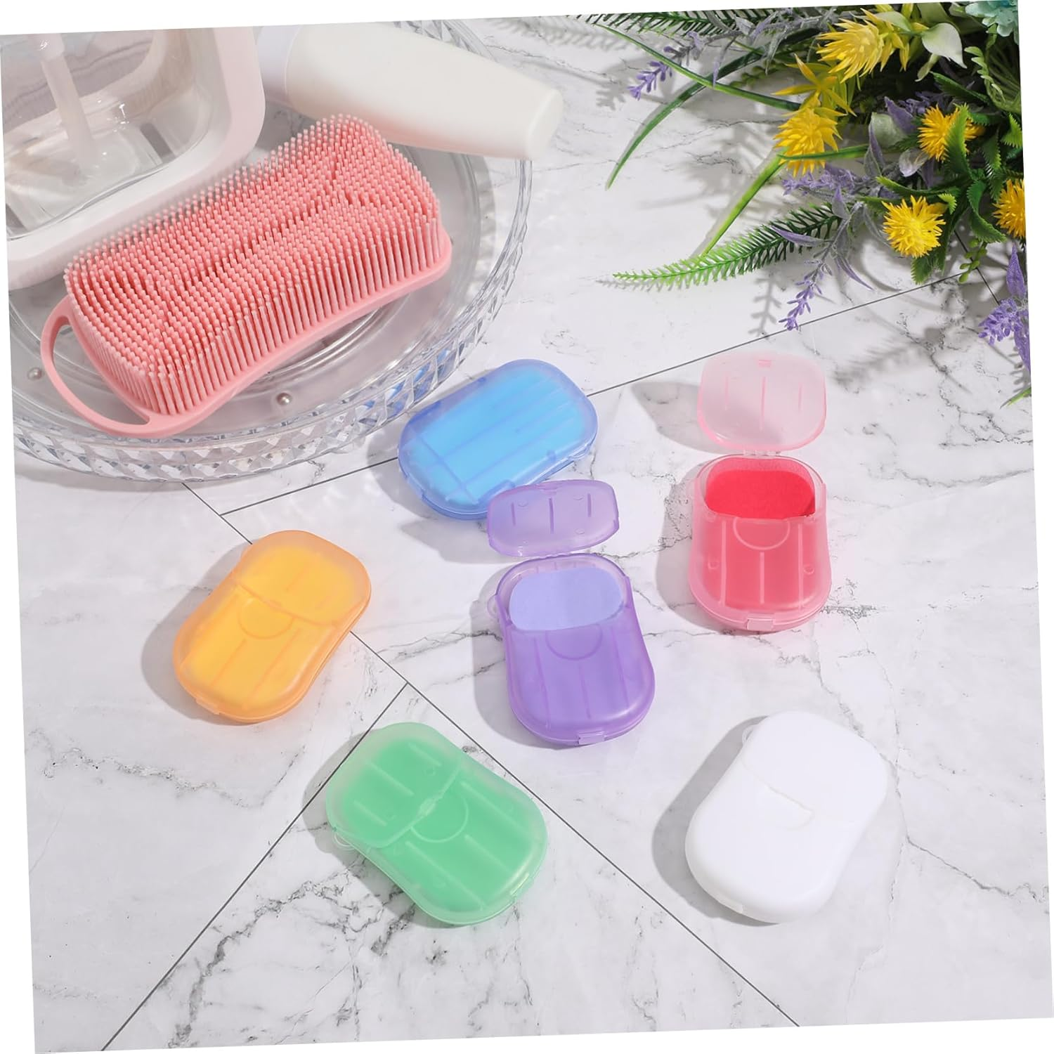 Portable Paper Soap Sheets 120Pcs 6-Box Set Rose, Jasmine, Lavender, Milk, and Orange Scents, Travel Soap Paper for Hiking, Camping, Outdoor Hand Cleansing