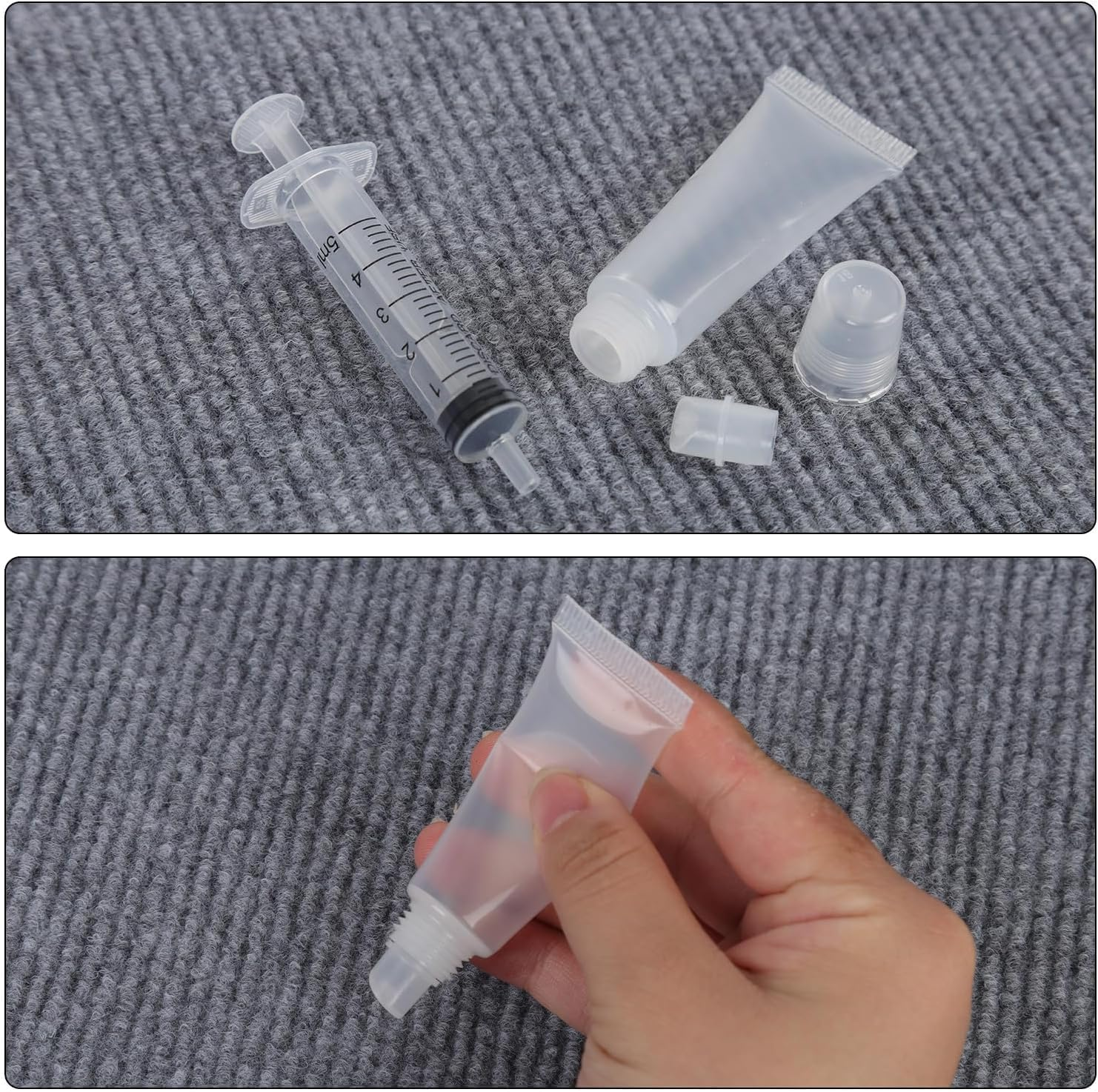 10Pcs 15Ml Mini Refillable Empty Tubelip Gloss Balm Clear Cosmetic Container Soft Tubes with 5Ml Plastic Syringe,Clear Lip Balm Container Refillable Mini Lip Gloss Squeeze Bottle with Plastic Syringe image number 4