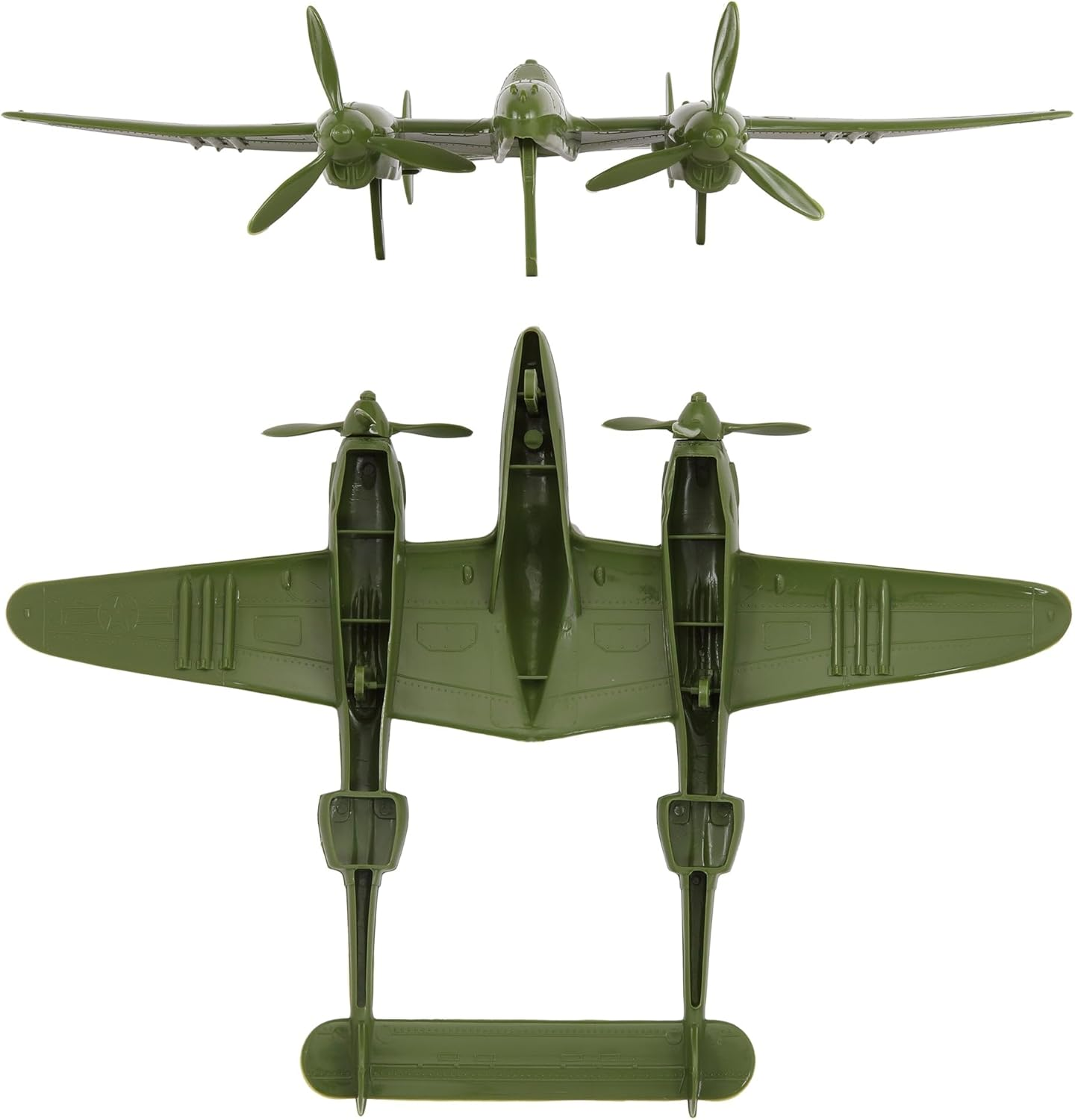 Timmee WW2 P-38 Lightning Fighter Plane - 2Pc OD Green Plastic Army Men Aircraft - Tan image number 5