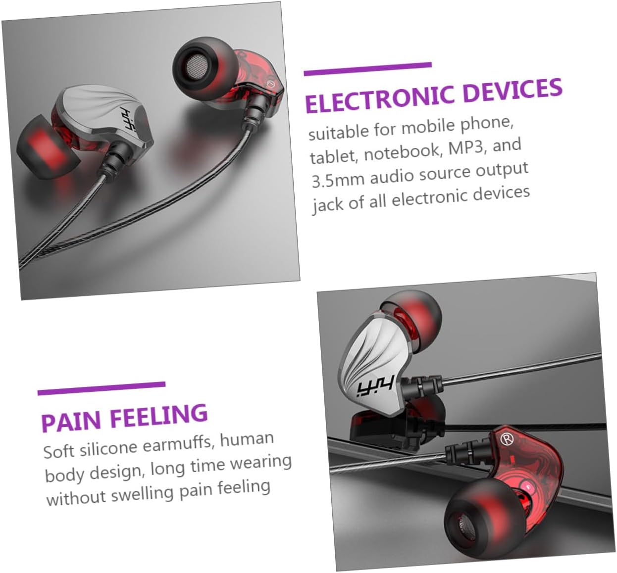 NUOBESTY Wired Bass Earphones with 3.5Mm Plug for Mobile Phones and Tablets, In-Ear Universal Headphones with Deep Bass, Gunmetal Color Suitable for Music and Calls image number 3