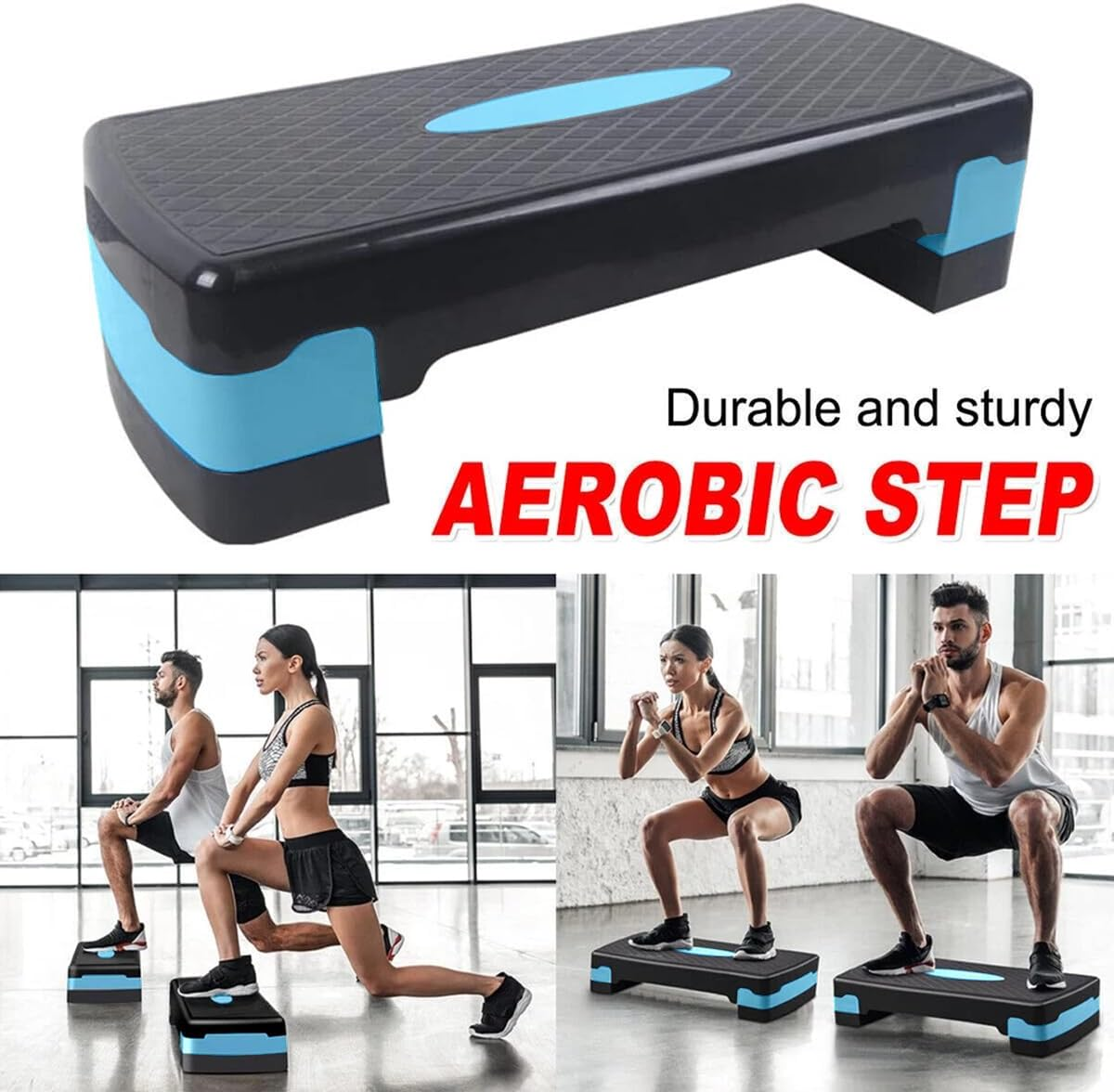AIMALL Plastic Adjustable Aerobic Stepper, Non-Slip Surface, Dual Height Settings, 26.77" X 11.02" X 5.9", Rhythm Exercise Fitness Stepper, Blue, Green, Orange image number 2
