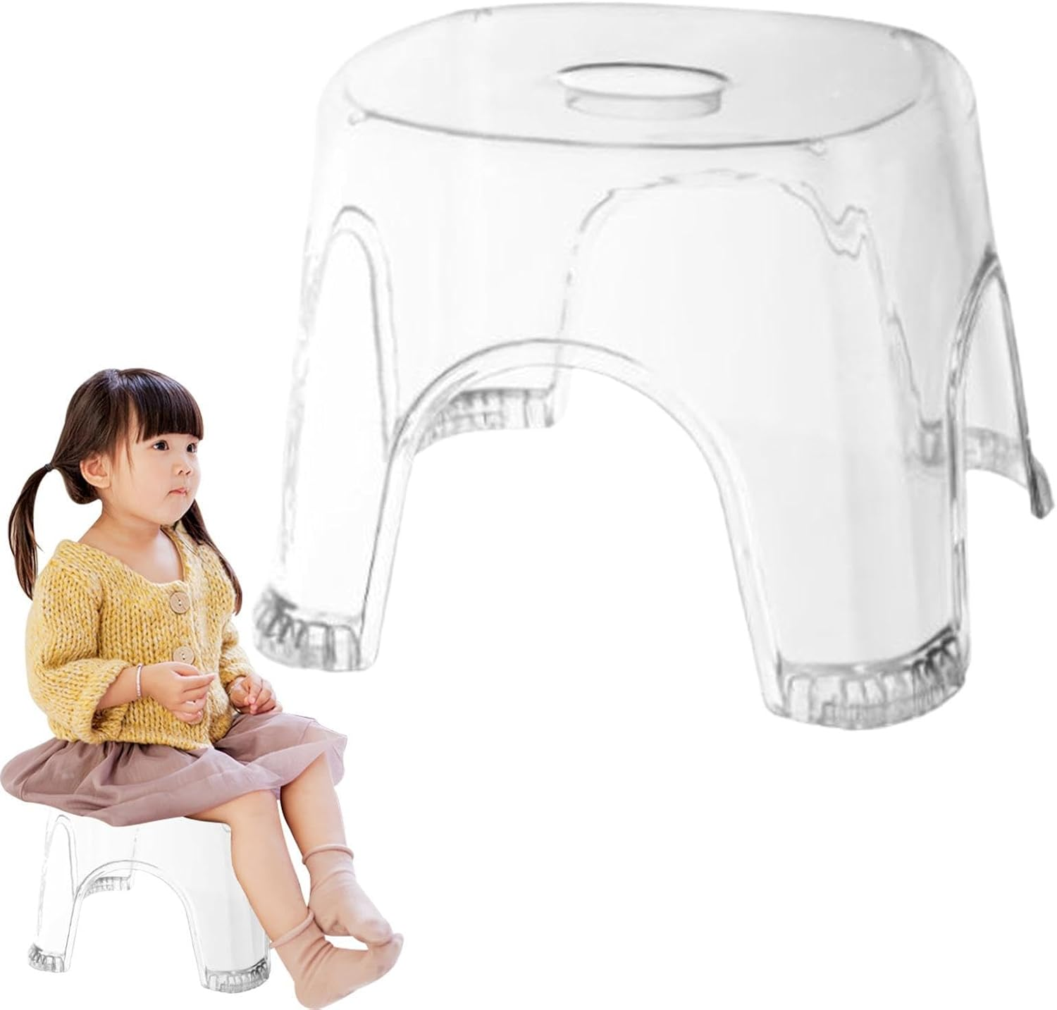 Clear Shower Foot Stool - Waterproof Transparent Stool Non-Slip,Clear Seat, Shower Corner, Corner Bench for Bathroom Bedside Small Spaces - Transparent Crystal White [1 Pack] Stool Height 22 image number 2