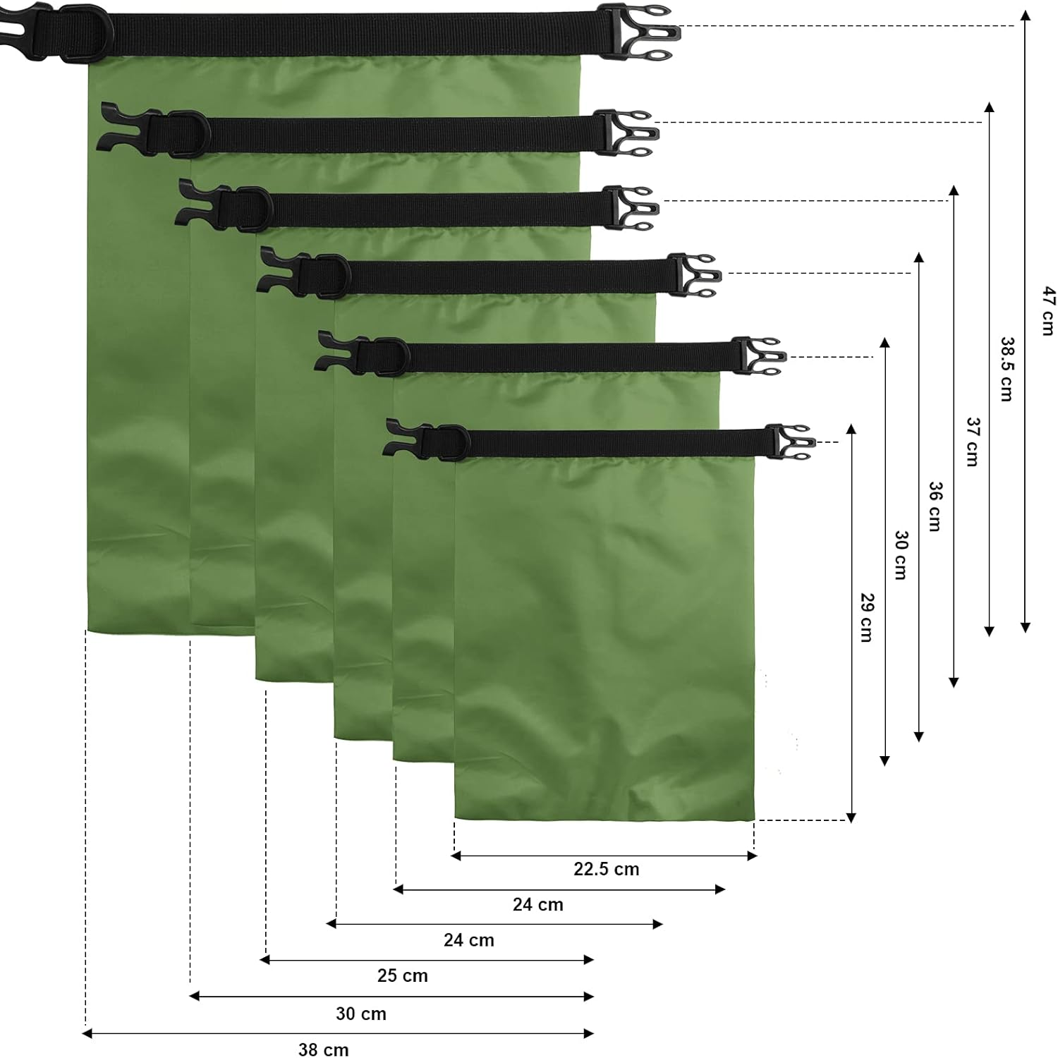 Shappy 6 Pcs Waterproof Dry Bag Set 6 Sizes Lightweight Sacks and Long Adjustable Shoulder Strap Outdoor Water Proof Keep Gear Dry Bag Stuff Sacks for Backpacking, Boating, Hiking, Camping (Green) image number 6