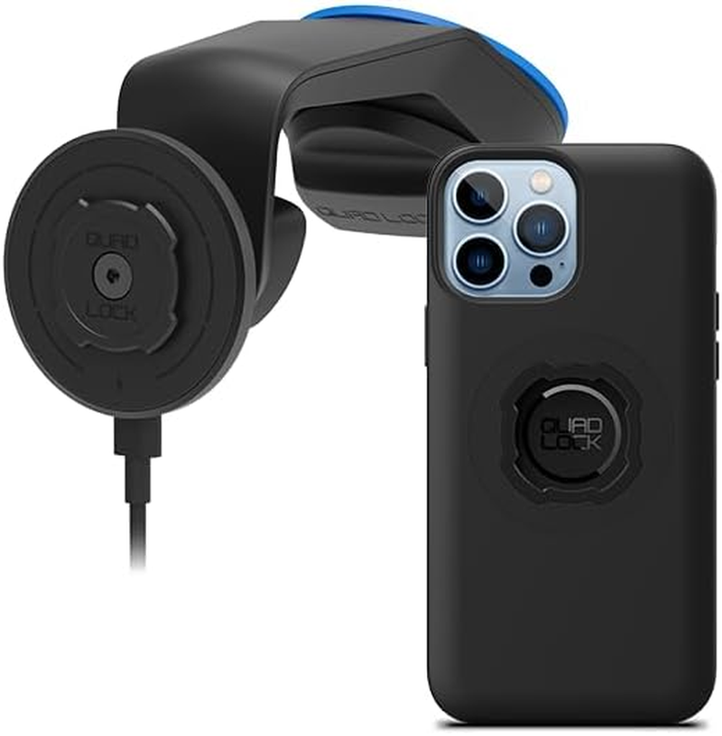 Quad Lock Windscreen/Dashboard Car Phone Holder with MAG Wireless Charging Head V2 and MAG Phone Case for Iphone 13 Pro Max image number 1