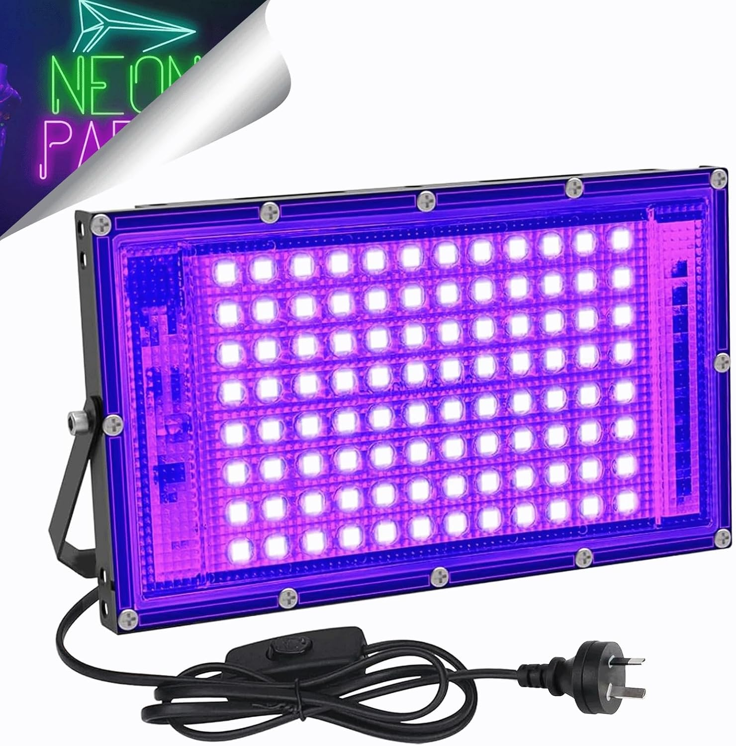 UV Black Light, 100W Black Lights, UV Flood Light AC220-240V, IP65 Waterproof, Blacklight Purple Glow in the Dark Paint Party Decorations Fixtures for Poster Room Stage Halloween image number 2