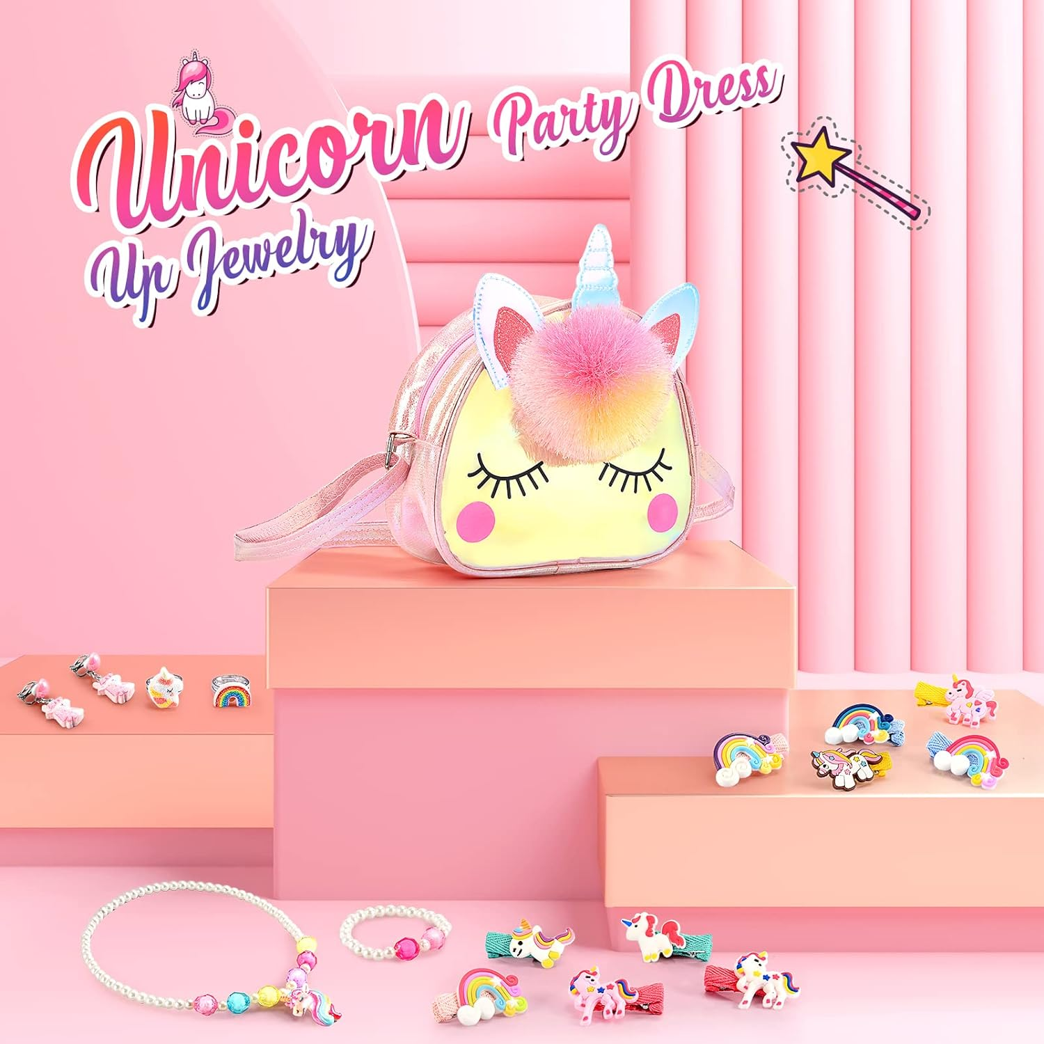Unicorn Toys for 3-8 Year Old Girls, Vingtank Unicorn Bag with Jewelry Set Unicorns Gifts for Girl Age 3-8 Sweet Princess Toys Christmas Birthday Gifts for 3 4 5 6 7 8 Year Old Girls image number 5
