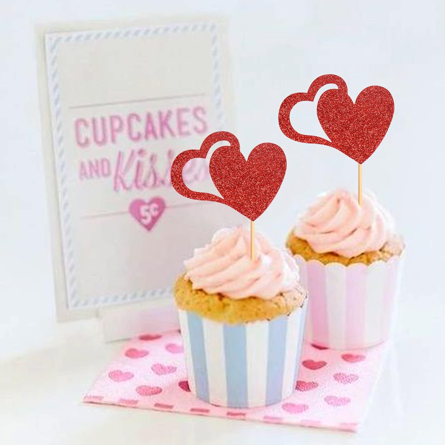 24 Pack Heart Cupcake Toppers Valentine'S Day Cupcake Picks Cute Design Love for Wedding Bridal Anniversary Baby Shower Party Birthday Decorations Supplies Red image number 1