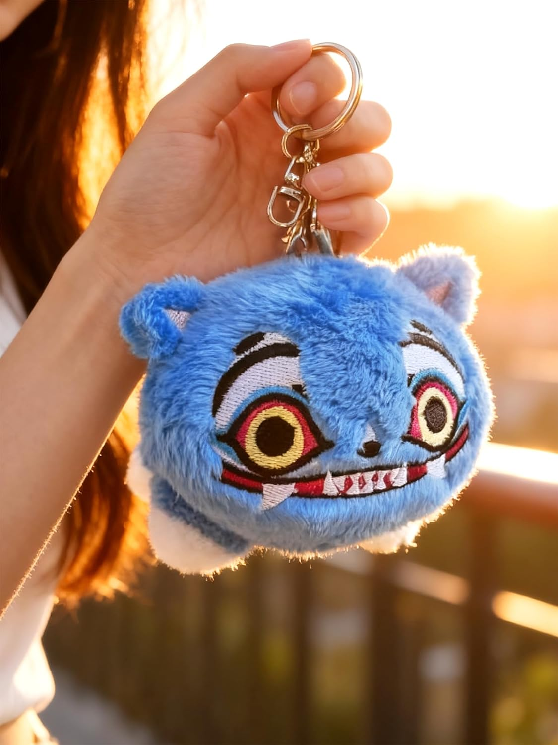 Tiger Plush Keychain, Blue Stuffed Animal Pendant, Gold-Tone Metal Clasp Keyring, Decorative Accessory for Backpacks, Handbags, Purse, Keys image number 3