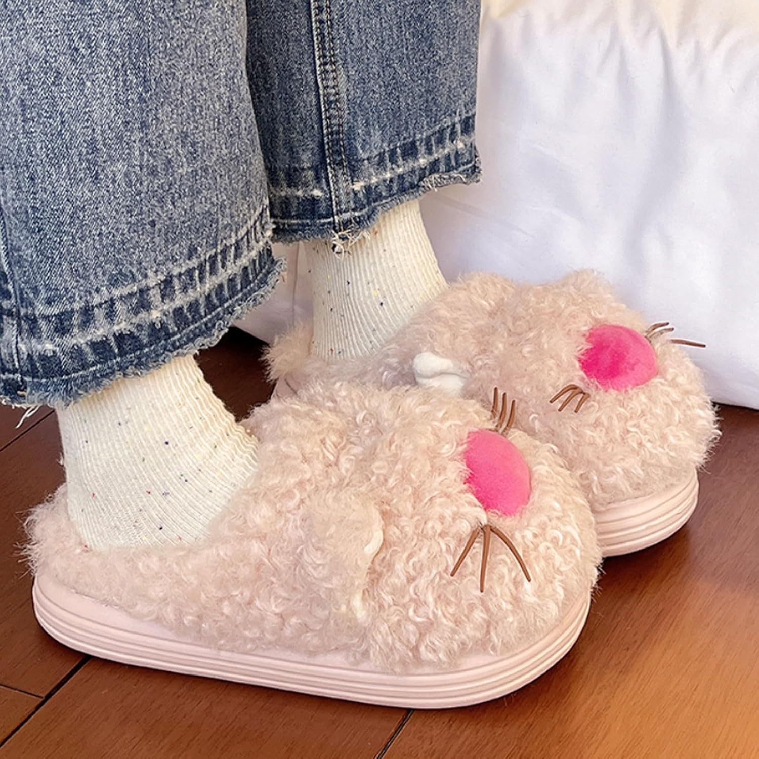 Women'S Cute Fuzzy Cat Slippers Comfy Plush Warm Fun Plush Home Shoes Fluffy Faux Fur Kawaii Cartoon Animal House Slides