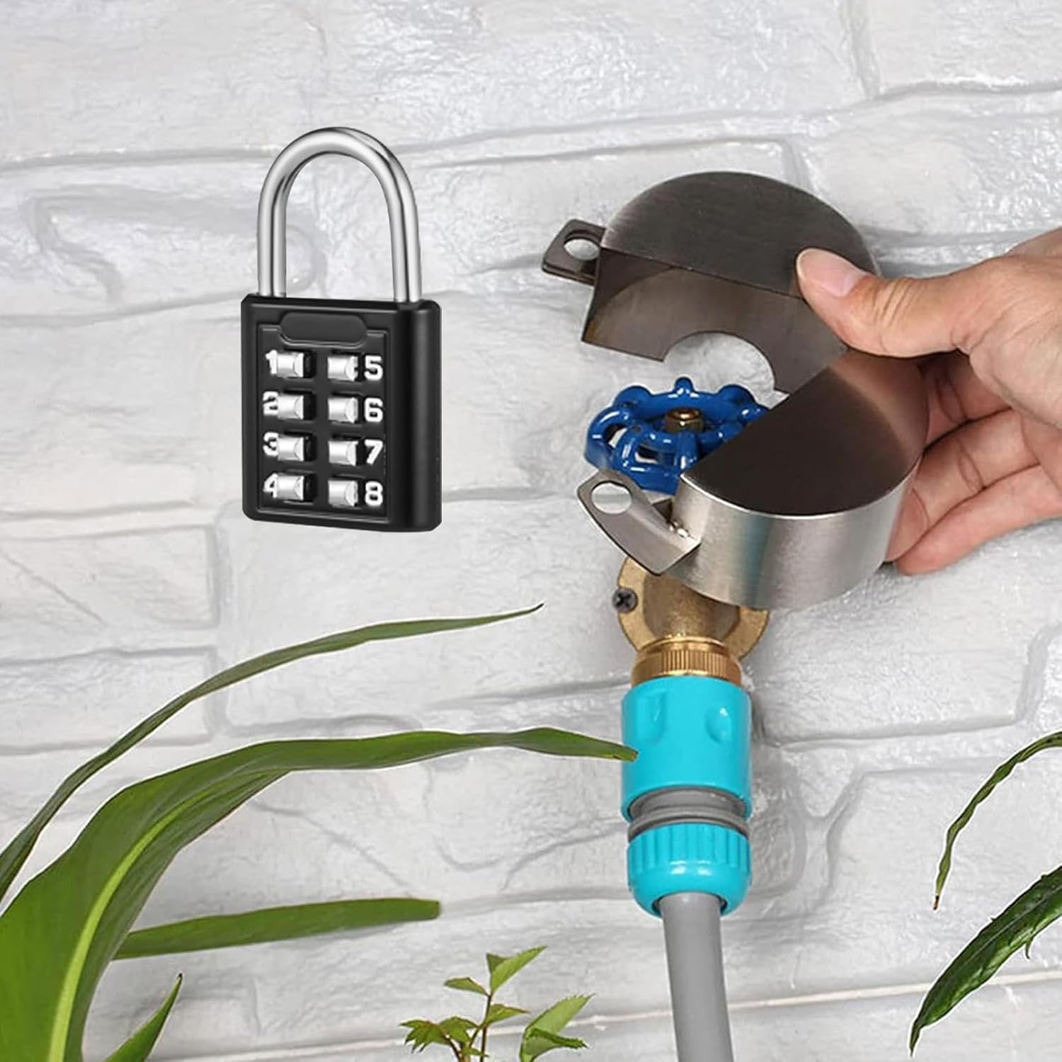 Water Spigot Lock, Faucet Protection Garden Water Saving Faucets Lock with Padlock Outdoor Lock Cover Water Lock Weatherproof Outdoor Cover Combination Padlock (Water Spigot Lock) image number 5