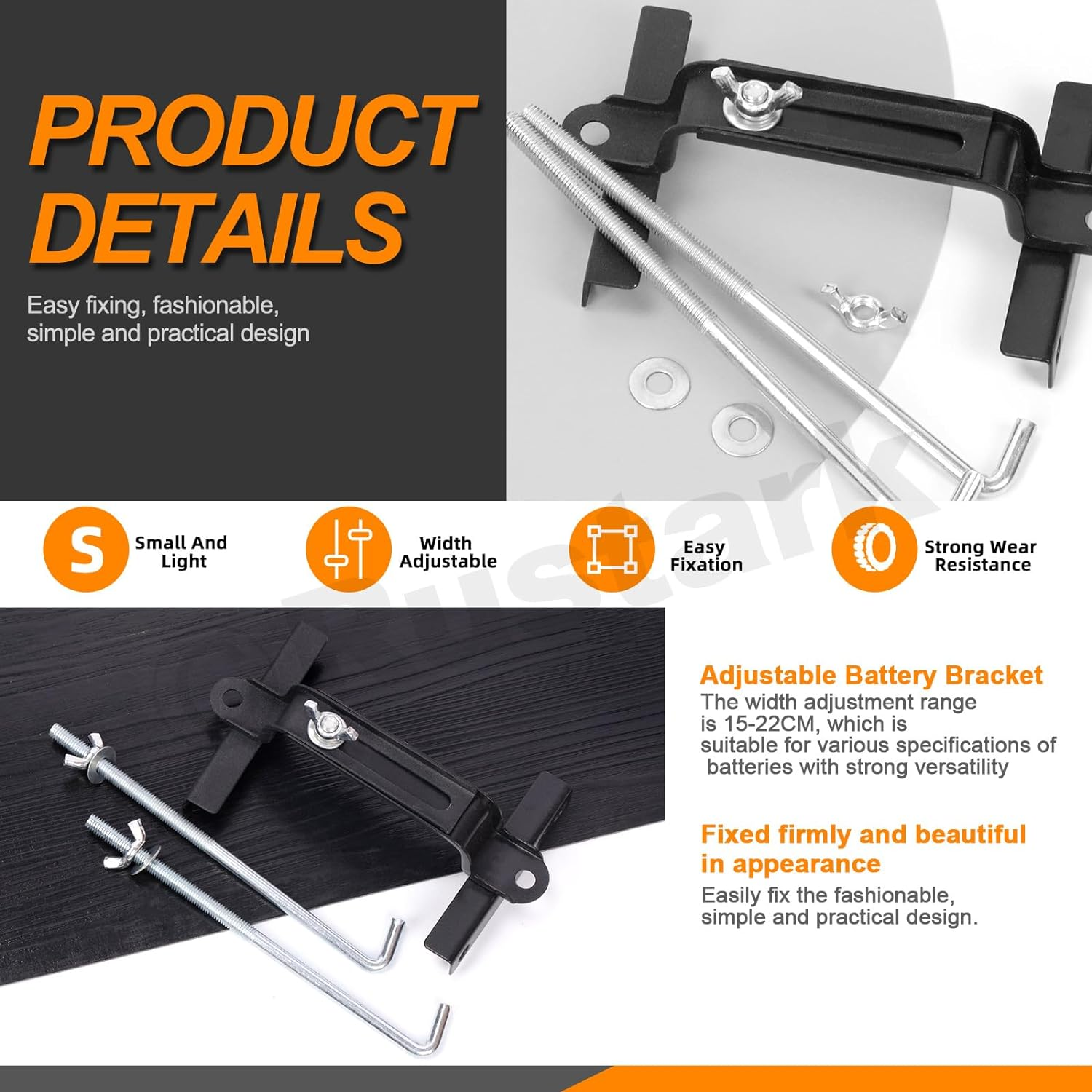 10.6&rdquo;/27Cm Adjustable Battery Hold down Kit Universal Car Battery Holder Universal Crossbar with J Bolt Battery Hold down Bracket for Cars Suvs image number 6