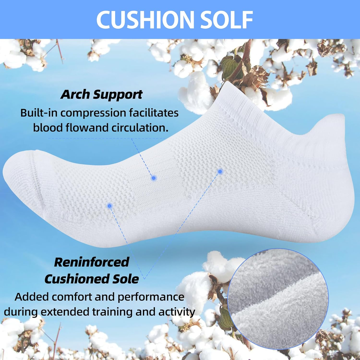 ATBITER 6 Pairs Women'S Ankle Running Socks Cushioned Low Cut Tab Athletic Socks image number 6