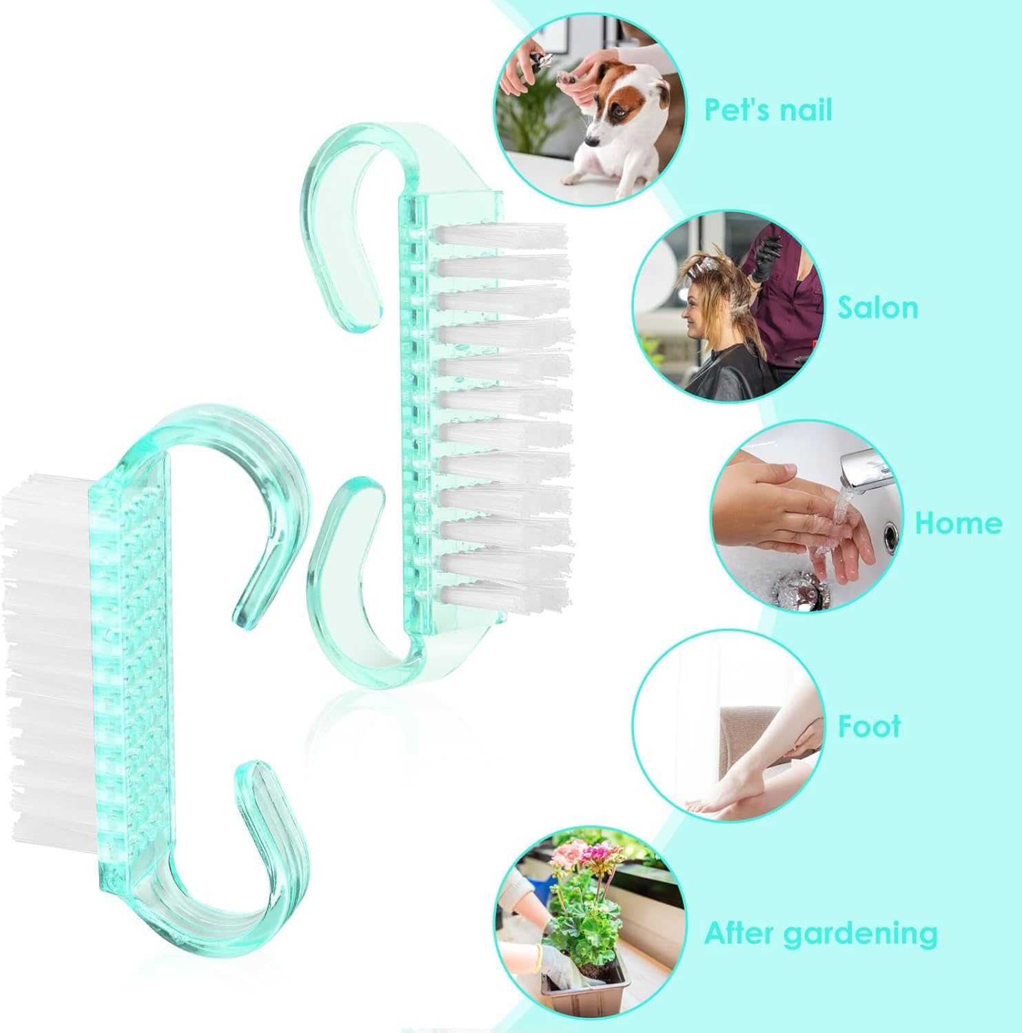 Pack of 8 Nail Brush, Abeillo Fingernail Brush, Plastic Handle, Fingernail Exfoliating Cleaning Brushes, Manicure Dust Brush, Pedicure Scrubbing Tool for Toes and Nails (7 Colours)