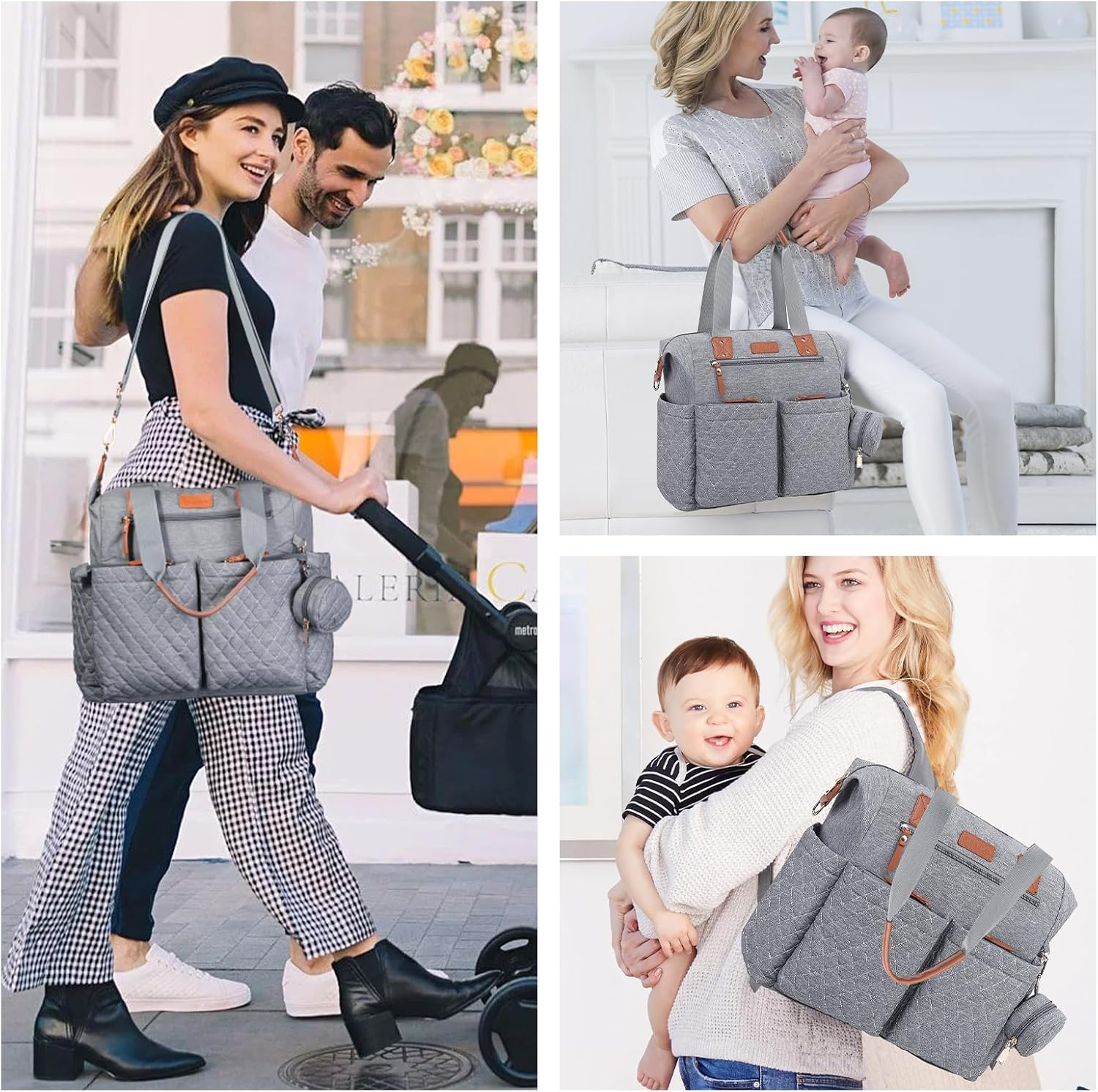 Diaper Bag Tote,Large Diaper Bag with Pacifier Case & Changing Pad,Waterproof Baby Bag with Shoulder Straps & Stroller Straps for Mom Dad