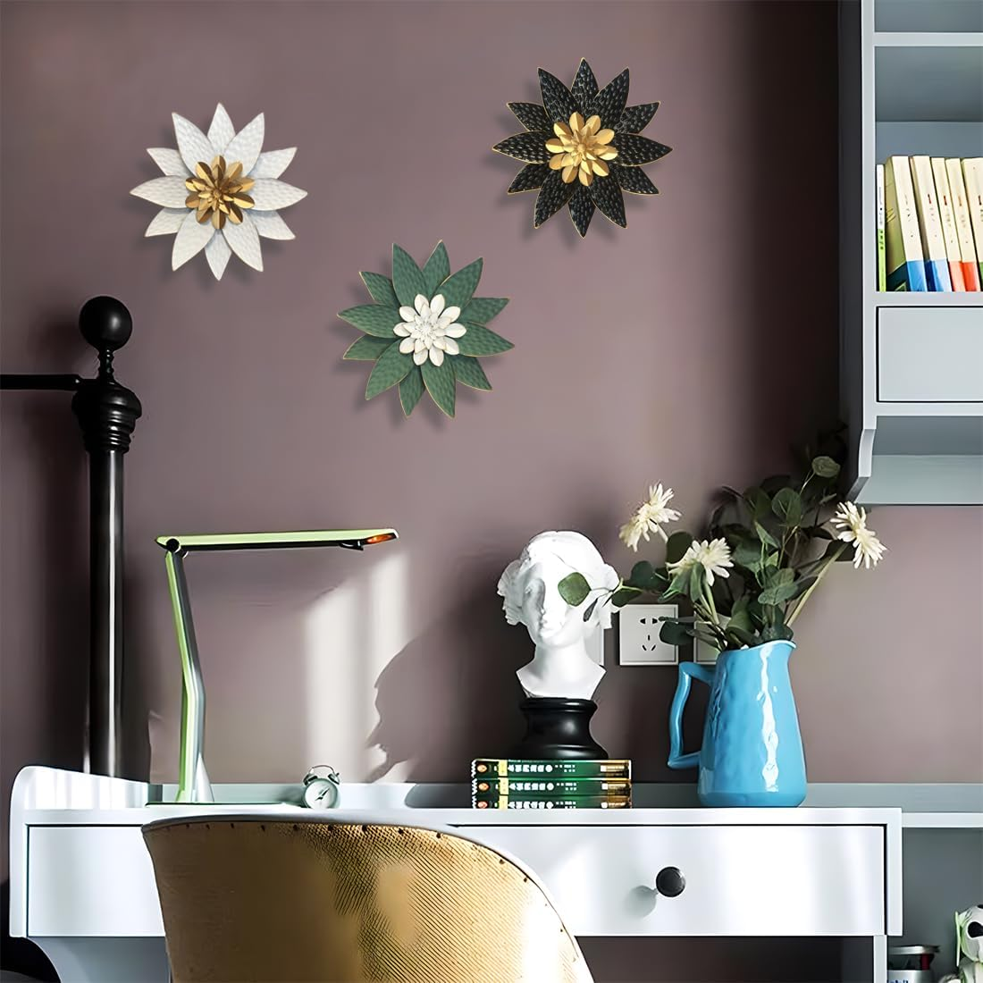 Metal Flower Wall Art Decor,10" Rustic Modern Antique Floral Sculpture, Distressed Iron Wall Hanging Home Decoration Accent Artworks for Indoor Kitchen Bedroom Living Office Outdoor Garden Patio - 38A-Black image number 5