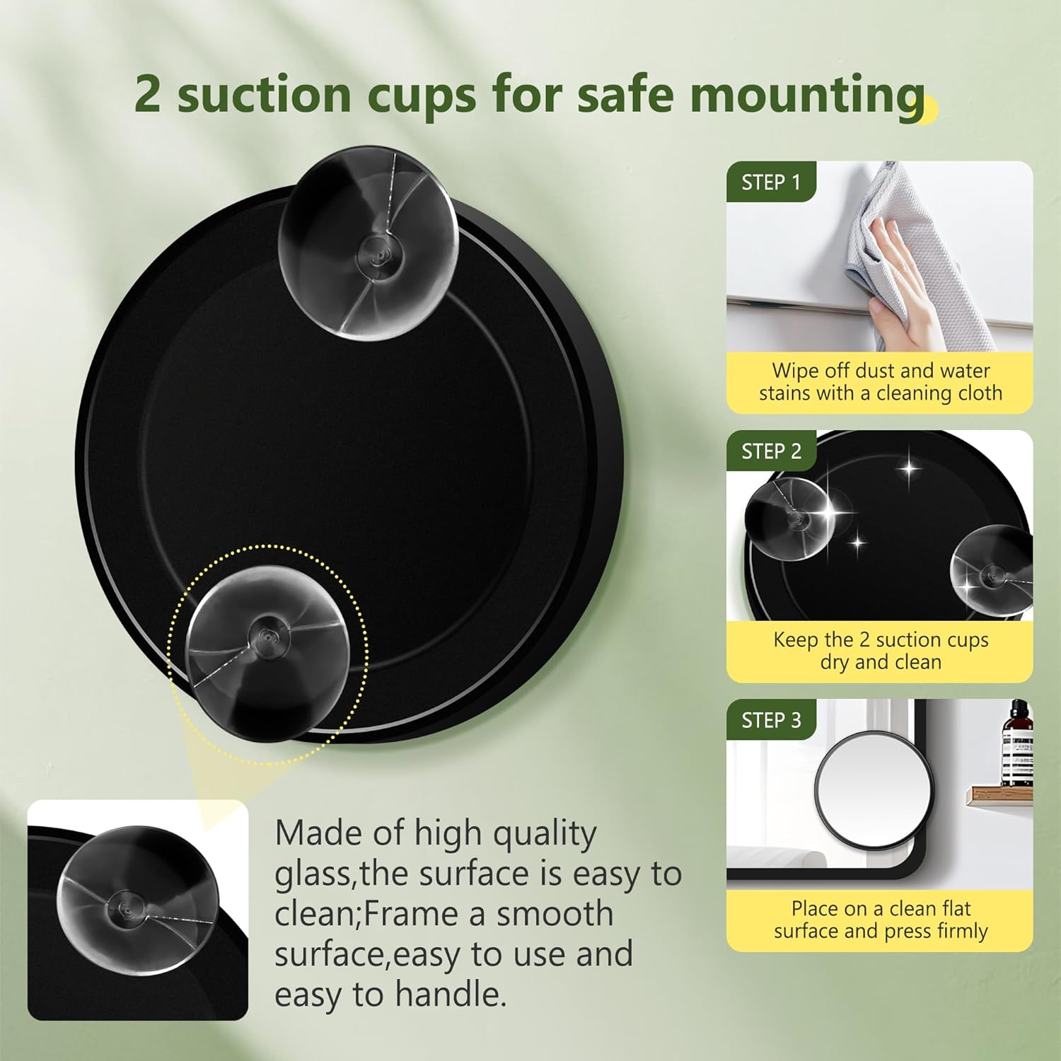 40X Magnifying Mirror, Magnifying Mirror Suction Cup, Travel Makeup Mirrors with Precise Tweezers, Compact Mirrors for the Removal of Female Facial Hair, 3.5 Inches (Black) image number 3