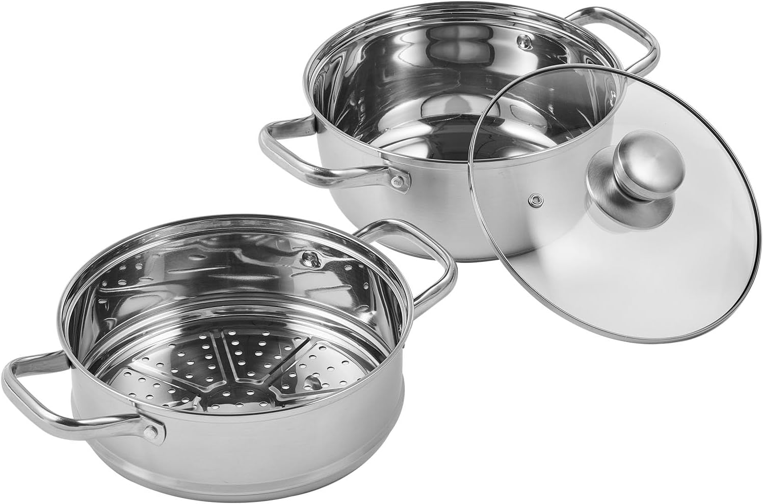 VEVOR Steamer Pot, 22Cm Steamer Pot for Cooking with 3QT Stock Pot and Vegetable Steamer, Large Capacity Stainless Steel Food Steamer Cookware with Lid for Gas Electric Induction Grill Stove image number 1