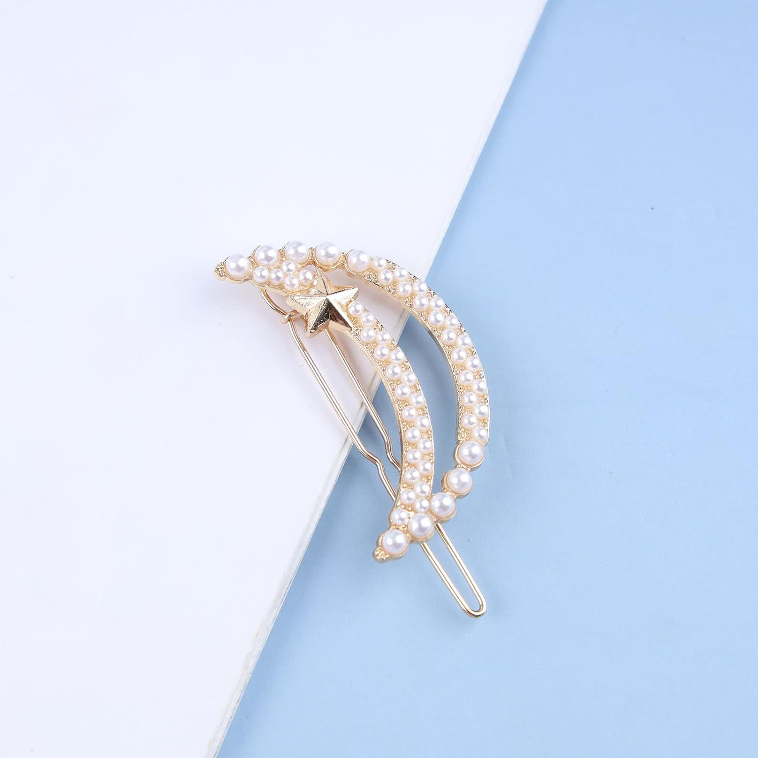 Andelaisi Boho Pearl Moon Hair Clip Vintage Hollow Crescent Moon Hair Barrette Clip Gold Pearl Hairpin Clip Minimalist Crescent Star Head Clip Accessories for Women and Girls Headdress
