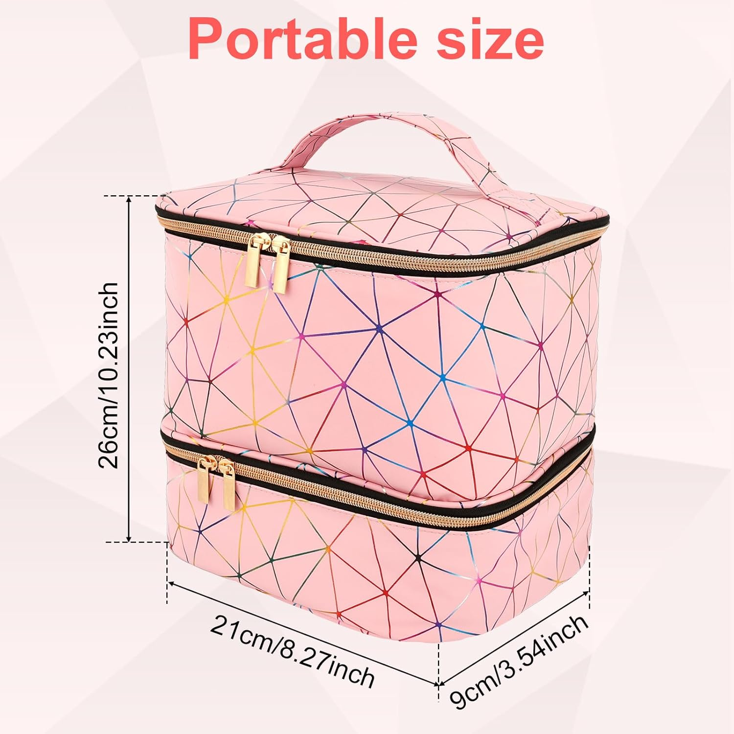 UKQRRTC Holographic Nail Polish Organizer Bag, Zipper Closure, Double Layers Nail Supplies Storage Box for Home Travel Salon image number 4