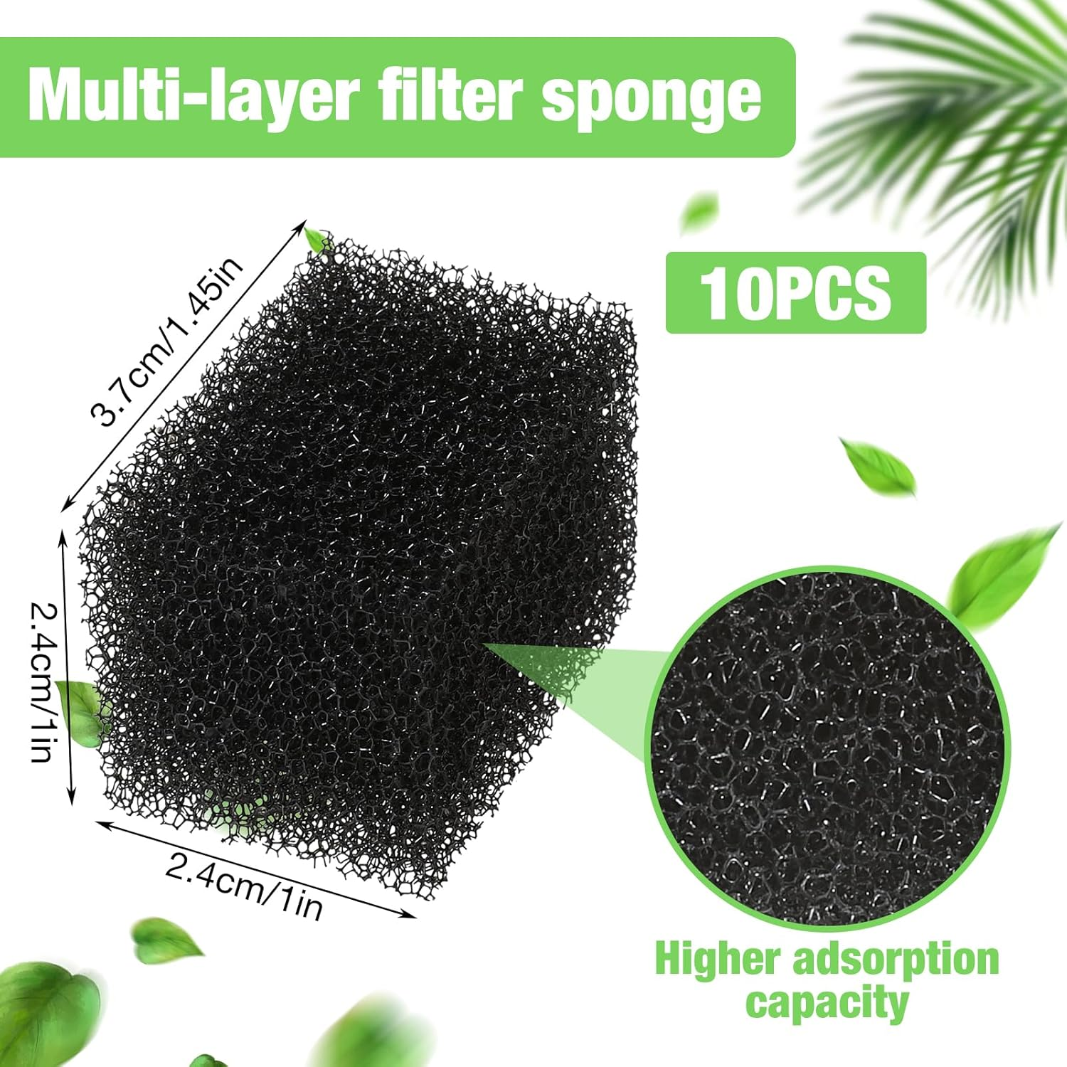 10Pcs Cat Water Fountain Sponge Filter Replacement, Upgraded Sponger Foam Filter for 92Oz/2.8L Pet Fountain, Fountain Filter Replacement for Cat and Dog(Black) image number 1